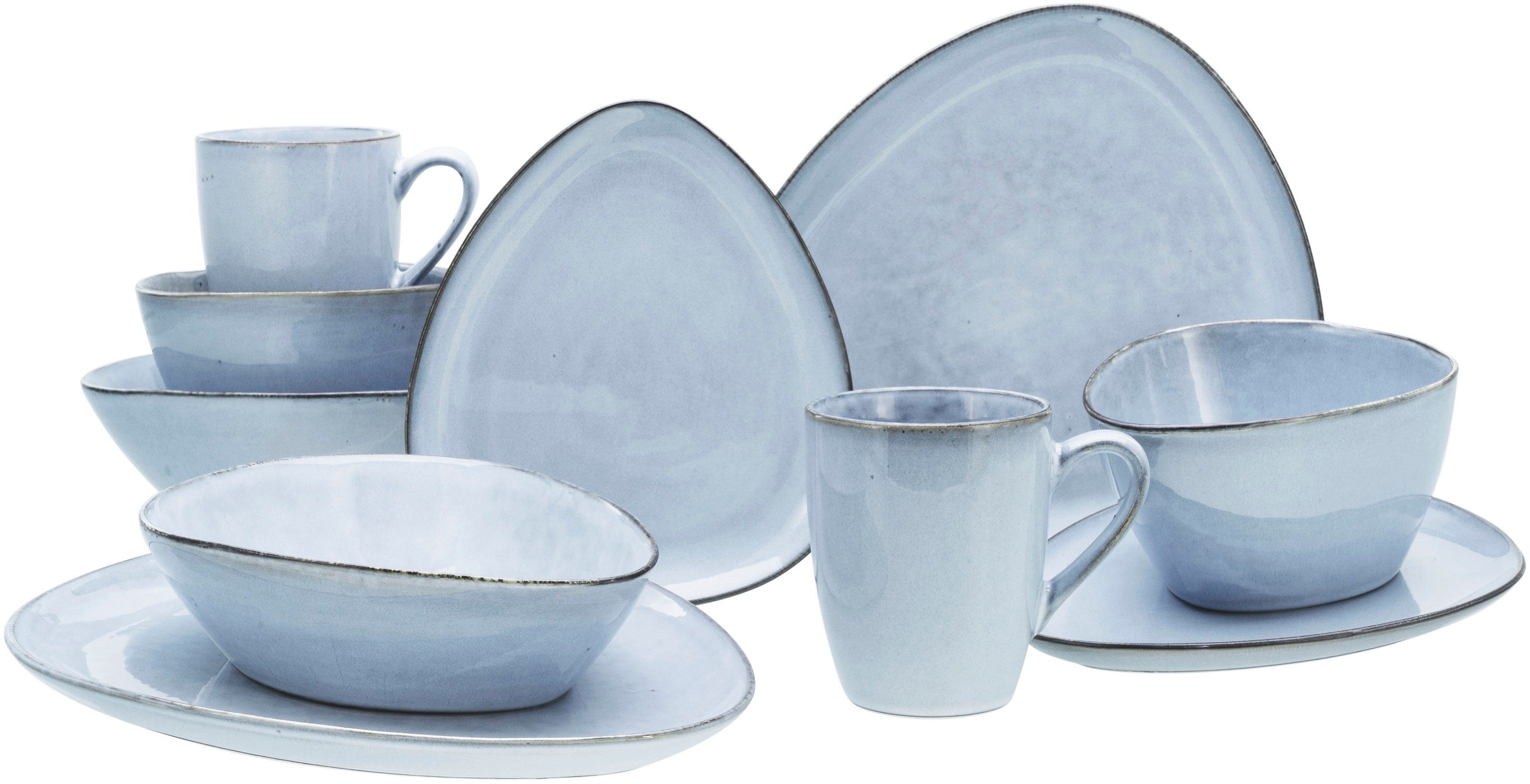 CreaTable Kombiservice Sky Unikat Cloudy Steinzeug, ein Reaktivglasur, 2 Stück jedes (10-tlg), Personen, Blue