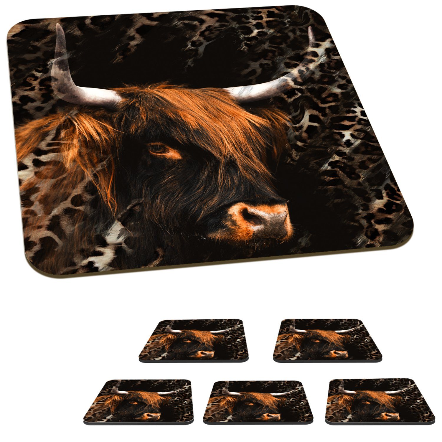 Tasse Korkuntersetzer, Tischuntersetzer, MuchoWow für Untersetzer, Highlander Design, Zubehör - 6-tlg., Gläser, Pantherdruck - Glasuntersetzer, Schottischer Glasuntersetzer