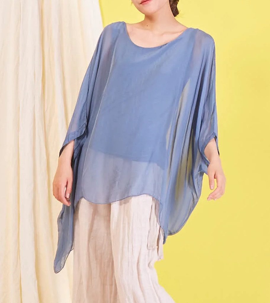 BZNA Seidenbluse Tunika Seidentunika Fledermaus Ärmel