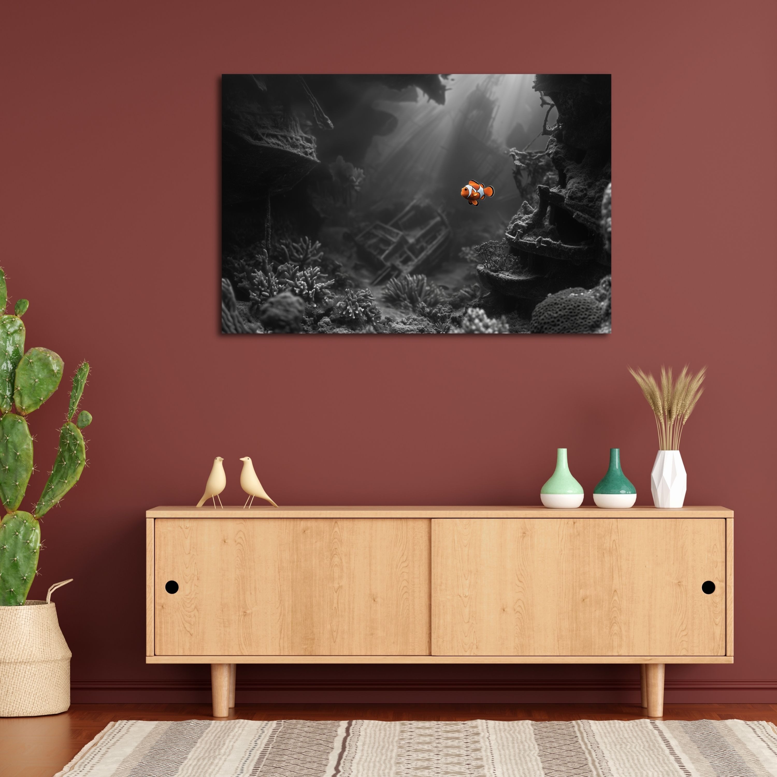 DARO Design Leinwandbild Modern Abstrakt Wandbilder XXL Wandbild Wand Deko Leinwand Bilder, (orangener Clownfisch - Bild Groß Wohnzimmer Schlafzimmer Küche Esszimmer Einteilig Querformat Fotodruck Leinwände Wanddeko Abstrakte Kunst Boho), 40x30cm
