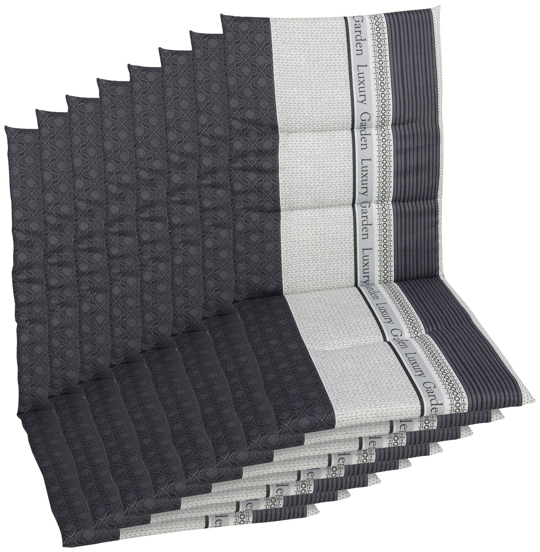 GO-DE Sesselauflage Amalfi, (Set, 8 St), 118x48 cm, Bequeme Polsterauflage  für Gartenstühle mit mittelhoher Rückenlehne