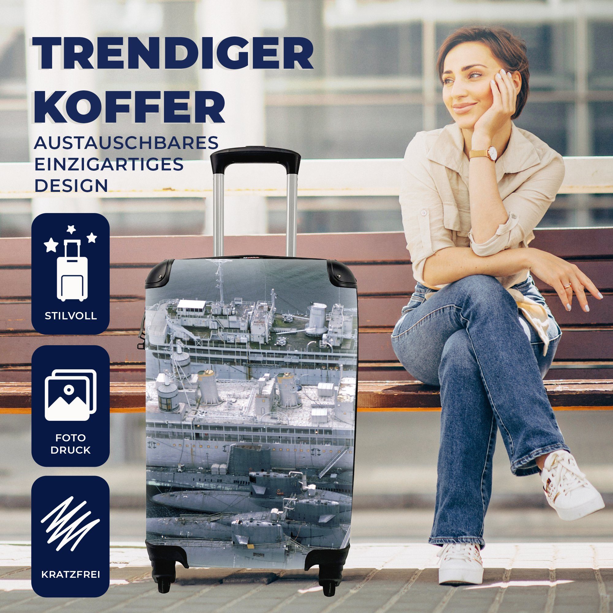 Ein rollen, für Reisetasche mit MuchoWow Reisekoffer Handgepäckkoffer Trolley, Marineschiff einigen Ferien, Handgepäck mit U-Booten, 4 Rollen,