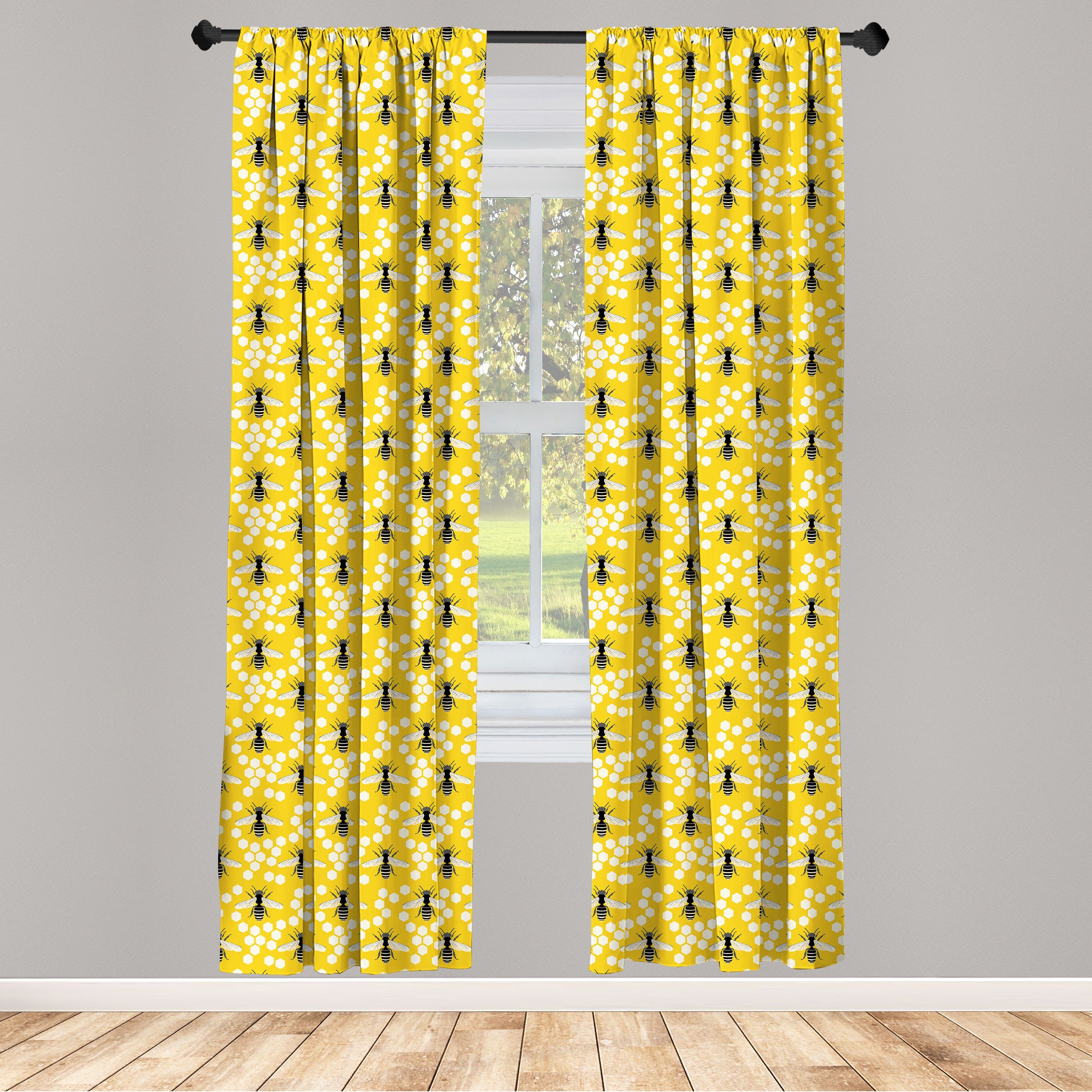 Gardine Vorhang für Wohnzimmer Schlafzimmer Buzzing Microfaser, Muster von Dekor, Bienenkönigin Flies Abakuhaus