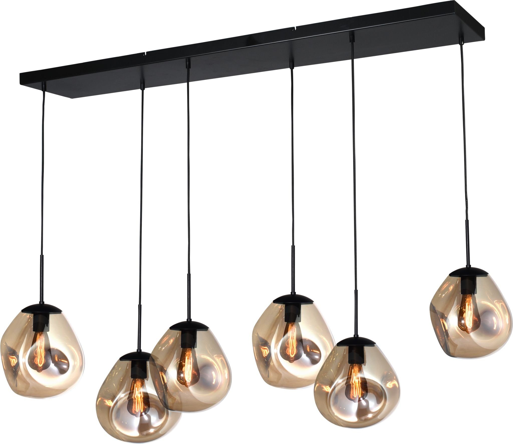 masterlight Pendelleuchte Hängelampe Hängeleuchte Lava 6-flammig Glas Gold 130x35cm, ohne Leuchtmittel, Lichtfarbe ist abhängig vom Leuchtmittel, exklusiv und handgefertigt