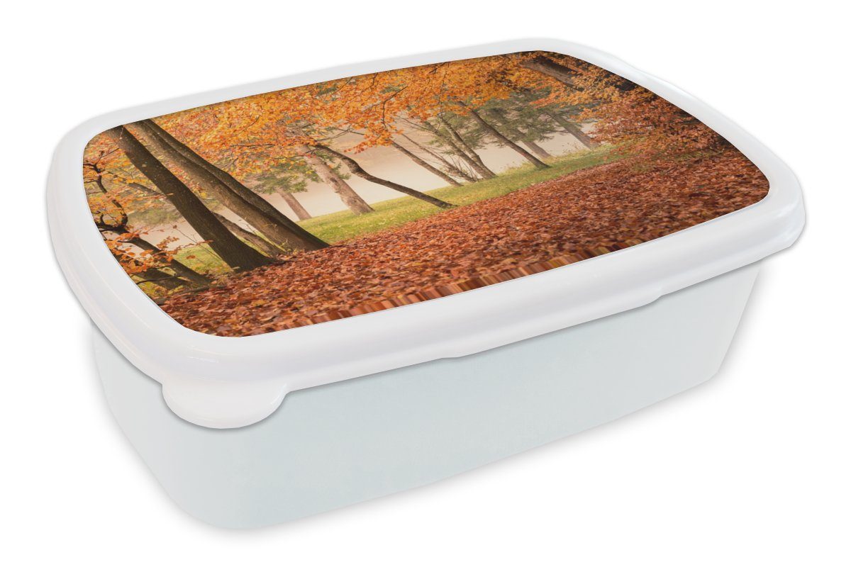 MuchoWow Lunchbox Blätter - Herbst - Wald, Kunststoff, (2-tlg), Brotbox für Kinder und Erwachsene, Brotdose, für Jungs und Mädchen weiß