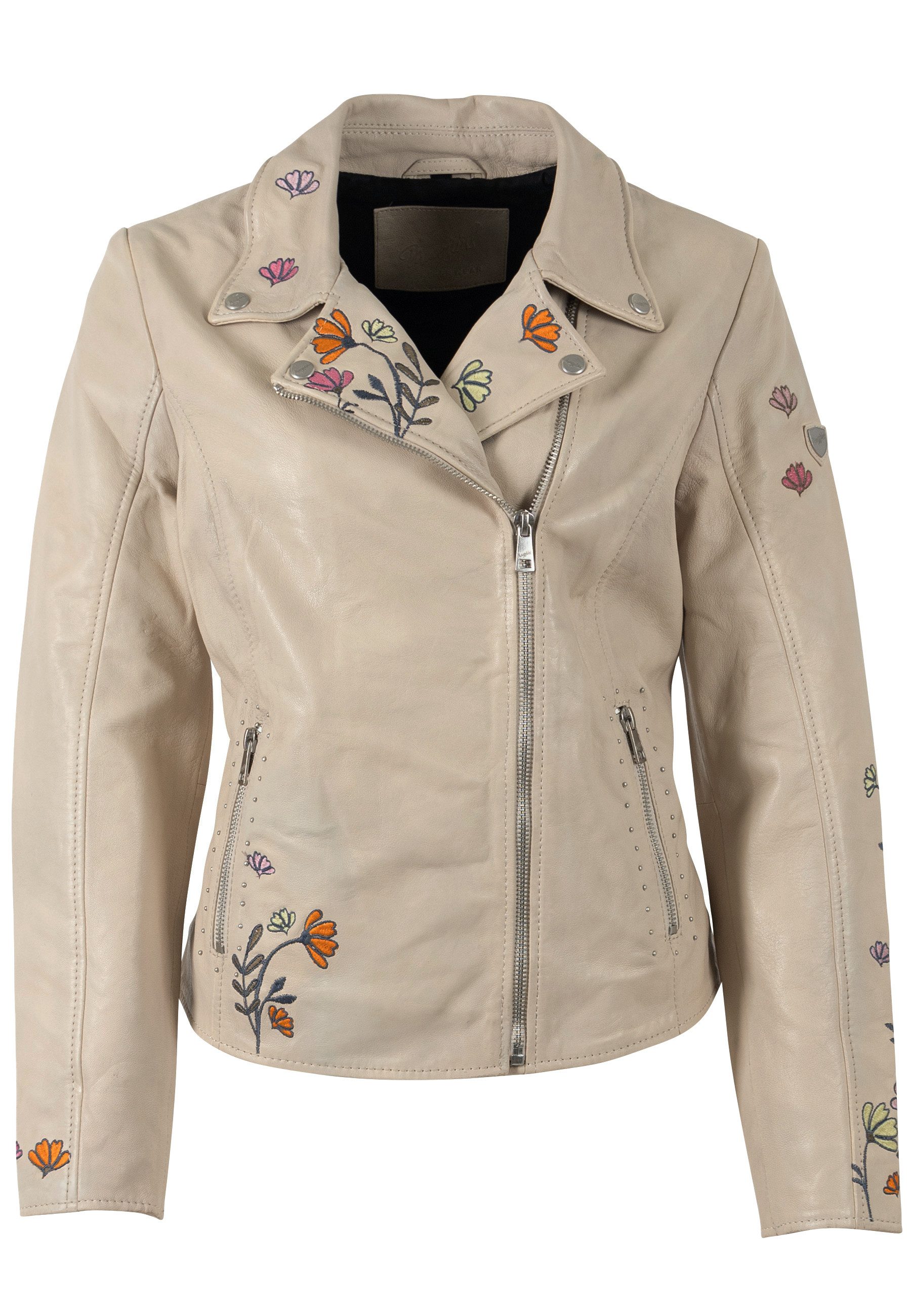 Mauritius Lederjacke MWFloral mit floralen Stickereien und Nietenbesatz