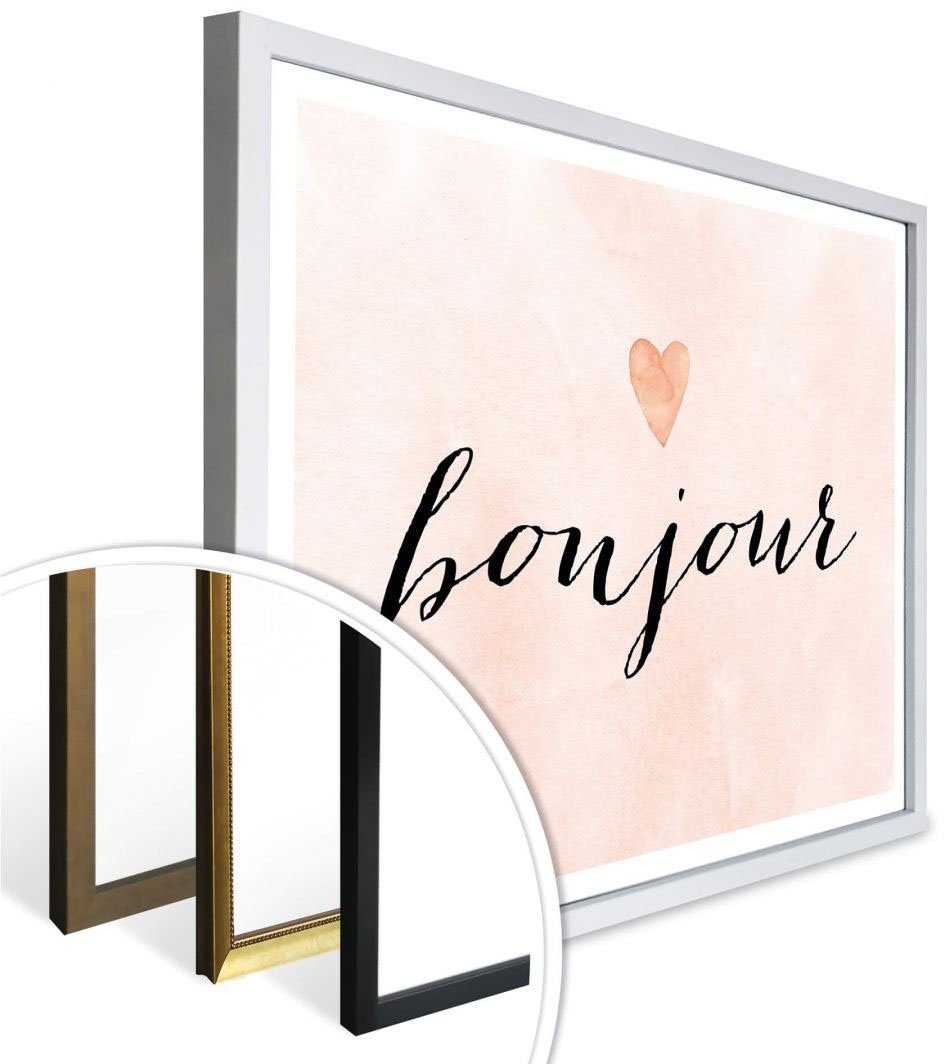 Wall-Art Poster Bonjour, Schriftzug (1 Wandposter St), Bild, Poster, Wandbild