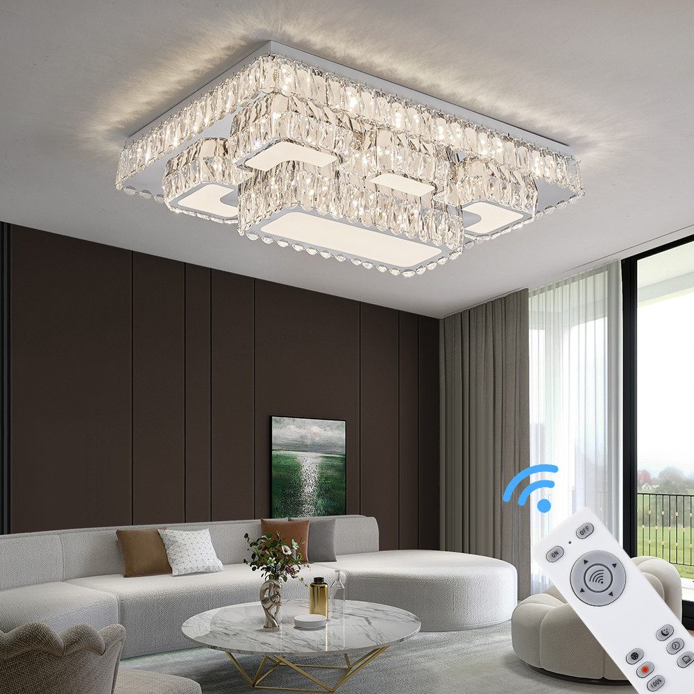 Euroton LED Pendelleuchte LED Pendelleuchte große Kristall Fernbedienung Lichtfarbe einstellbar, LED fest integriert, mit Fernbedienung Lichtfarbe einstellbar kaltweiß-neutralweiß- warmweiß 7000k-3000k stufenlose, Nicht zutreffend