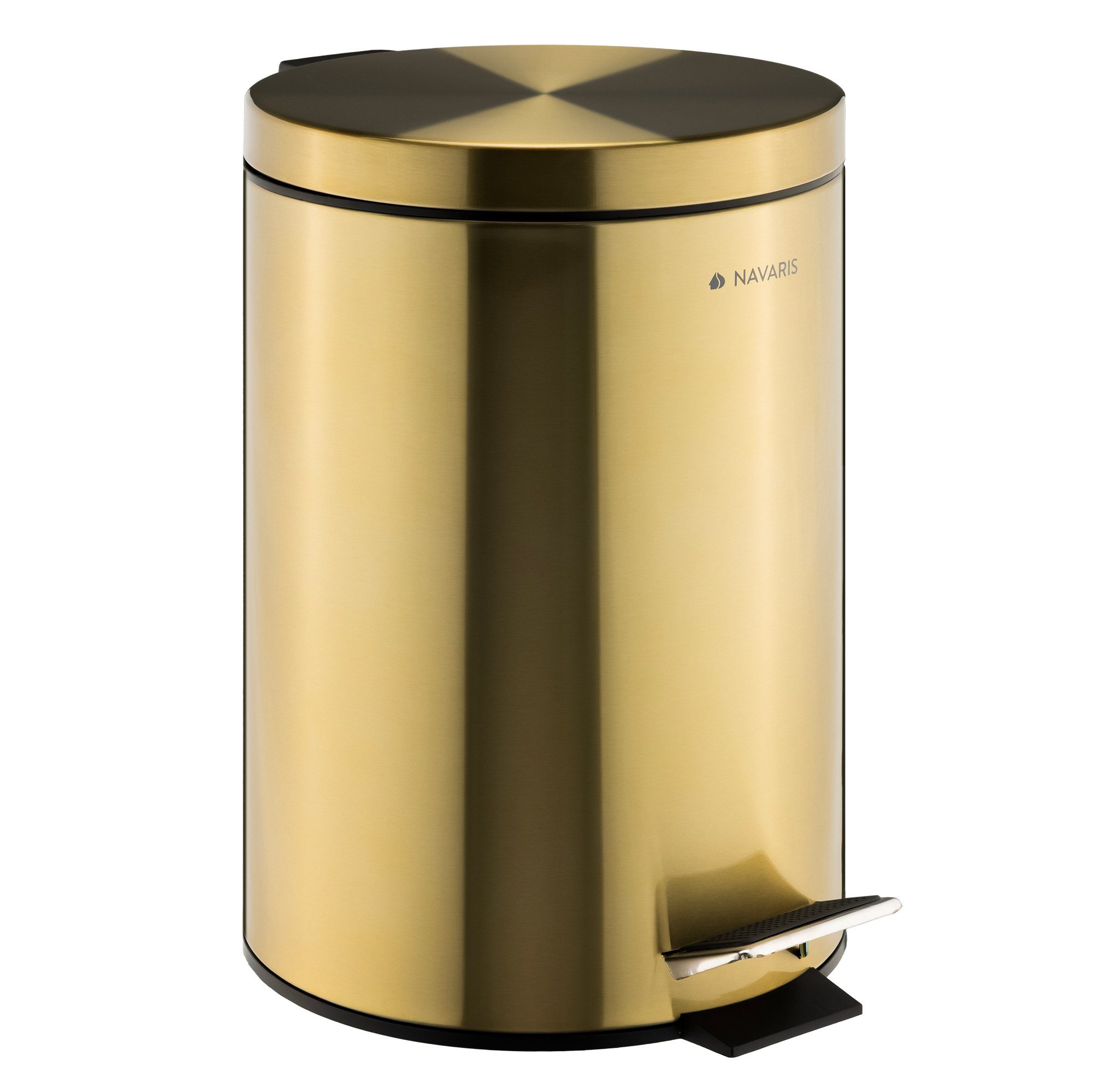 Navaris Mülleimer 12l Mülleimer für Bad Badezimmer Mülleimer Kosmetikeimer Badmülleimer, Abfalleimer Badeimer aus Edelstahl Bathroom Bin Goldfarben
