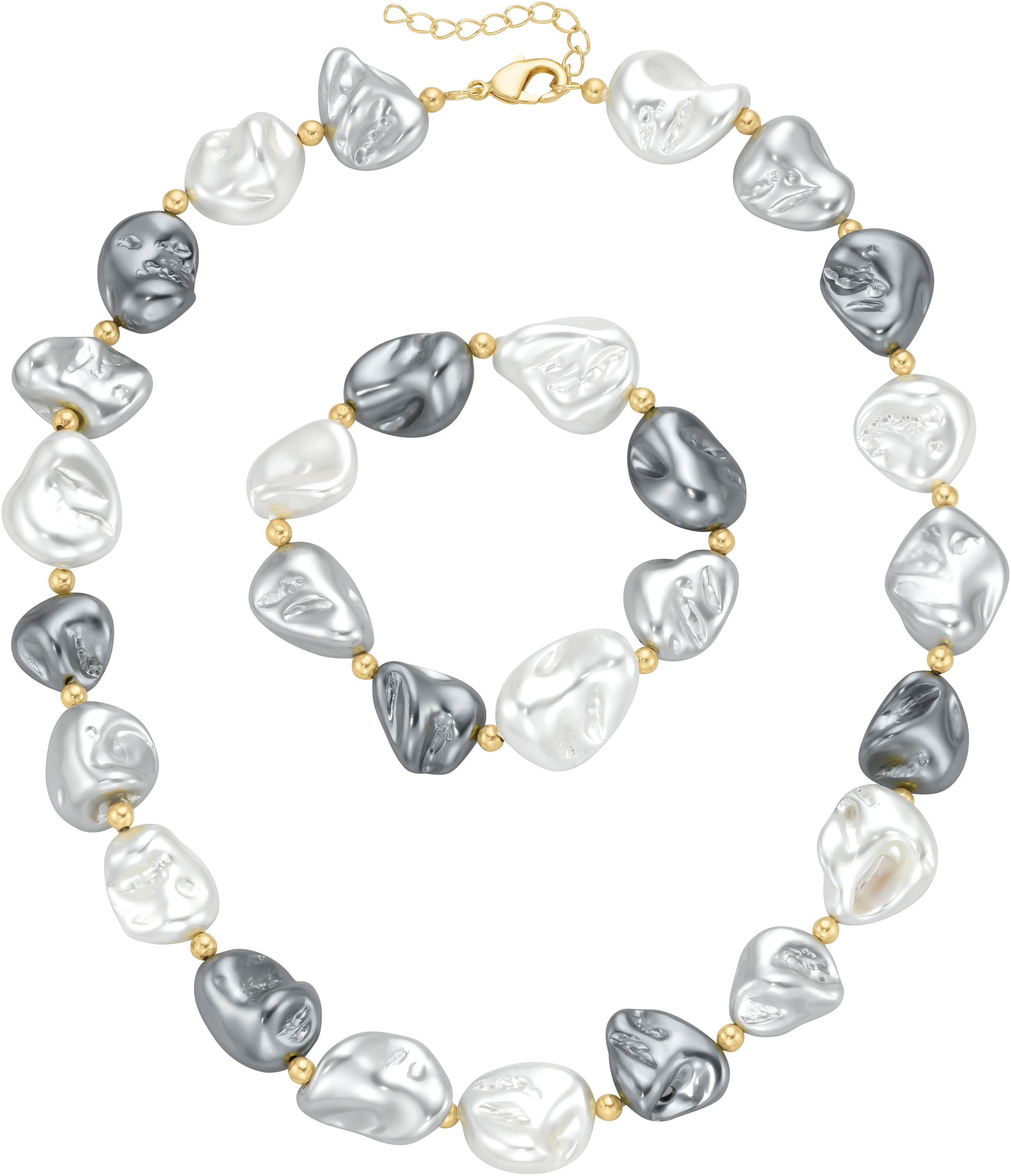 Firetti Ketten und Armband Set Multipack Schmuck Geschenk Perlenarmband Perlenkette barock Kügelchen (Set, 2-tlg)