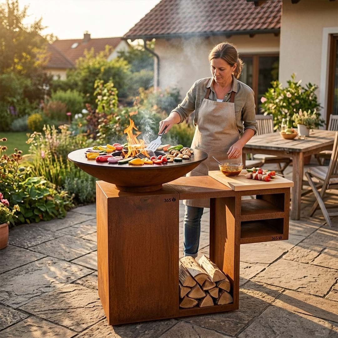 Feuercampus Grillplatte Plancha-Set PIO 80 Premium 2 - mit Podest und Ablage