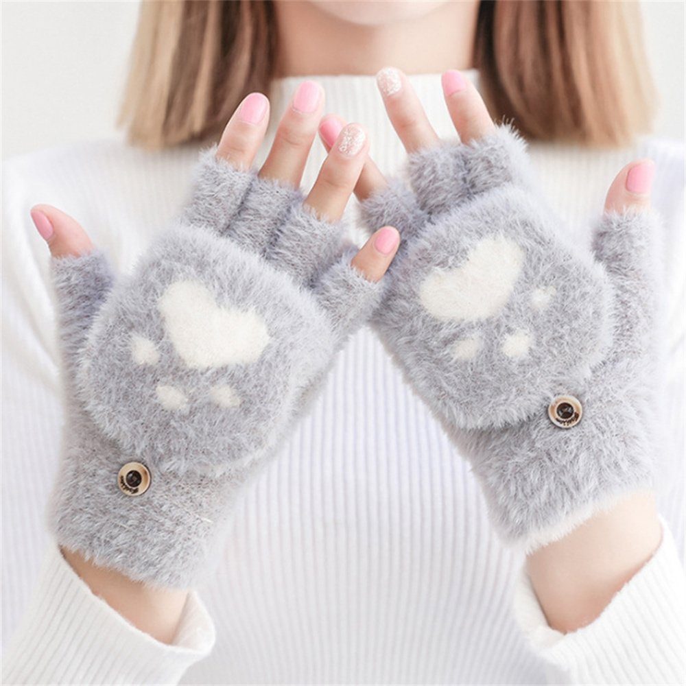 Handschuhe,Gray Anti-Kälte warme Plüsch Handschuhe halber Fingerklappe Halb-Finger Winterhandschuhe, LYDMN mit Strickhandschuhe