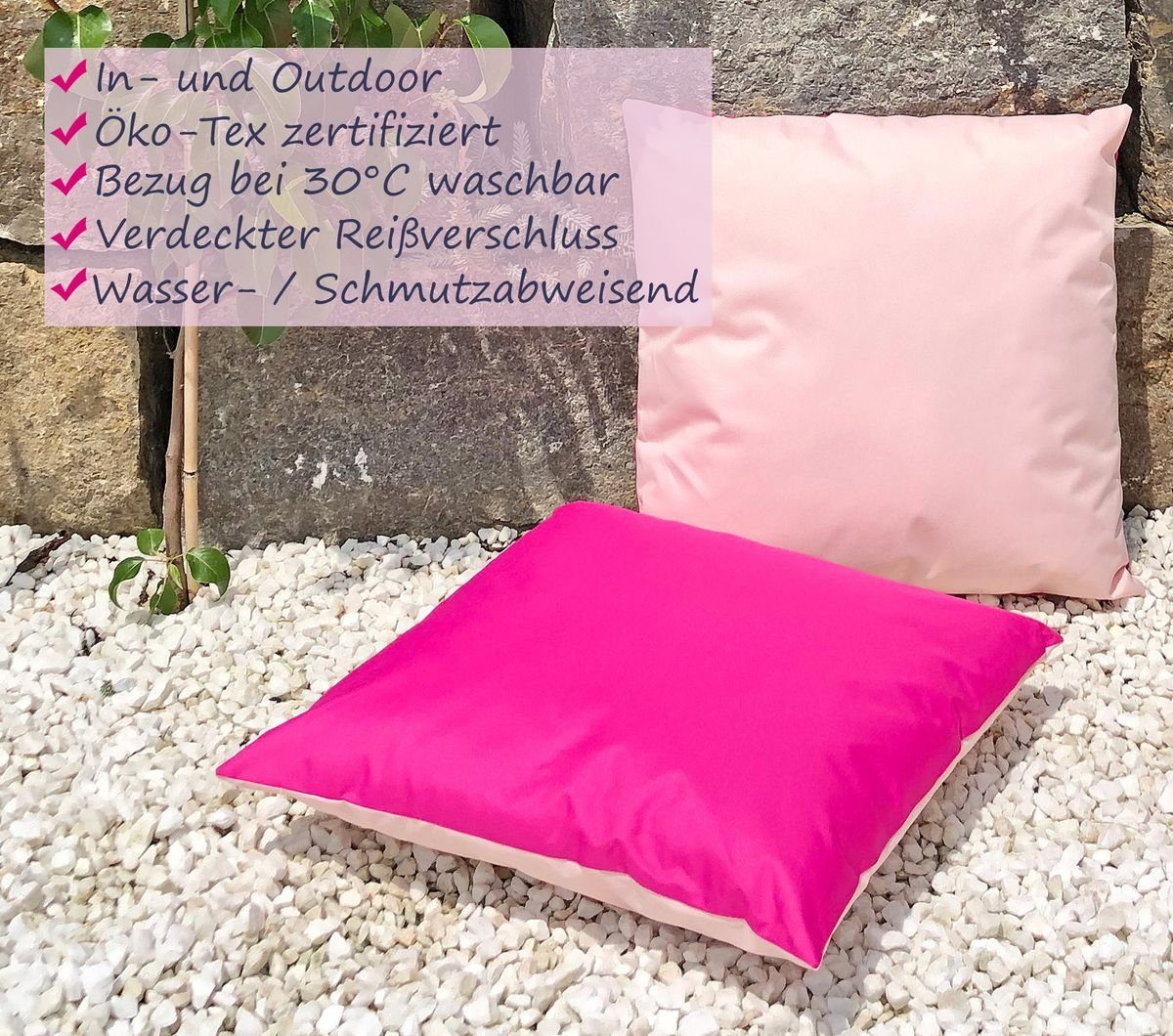 Robust, Dekokissen Lounge Pink Außen inkl. Strapazierfähig, Innen JACK für Füllung, Outdoor JACK Größen Wasserabweisend, Dekokissen - Kissen Rosa versch Pink &