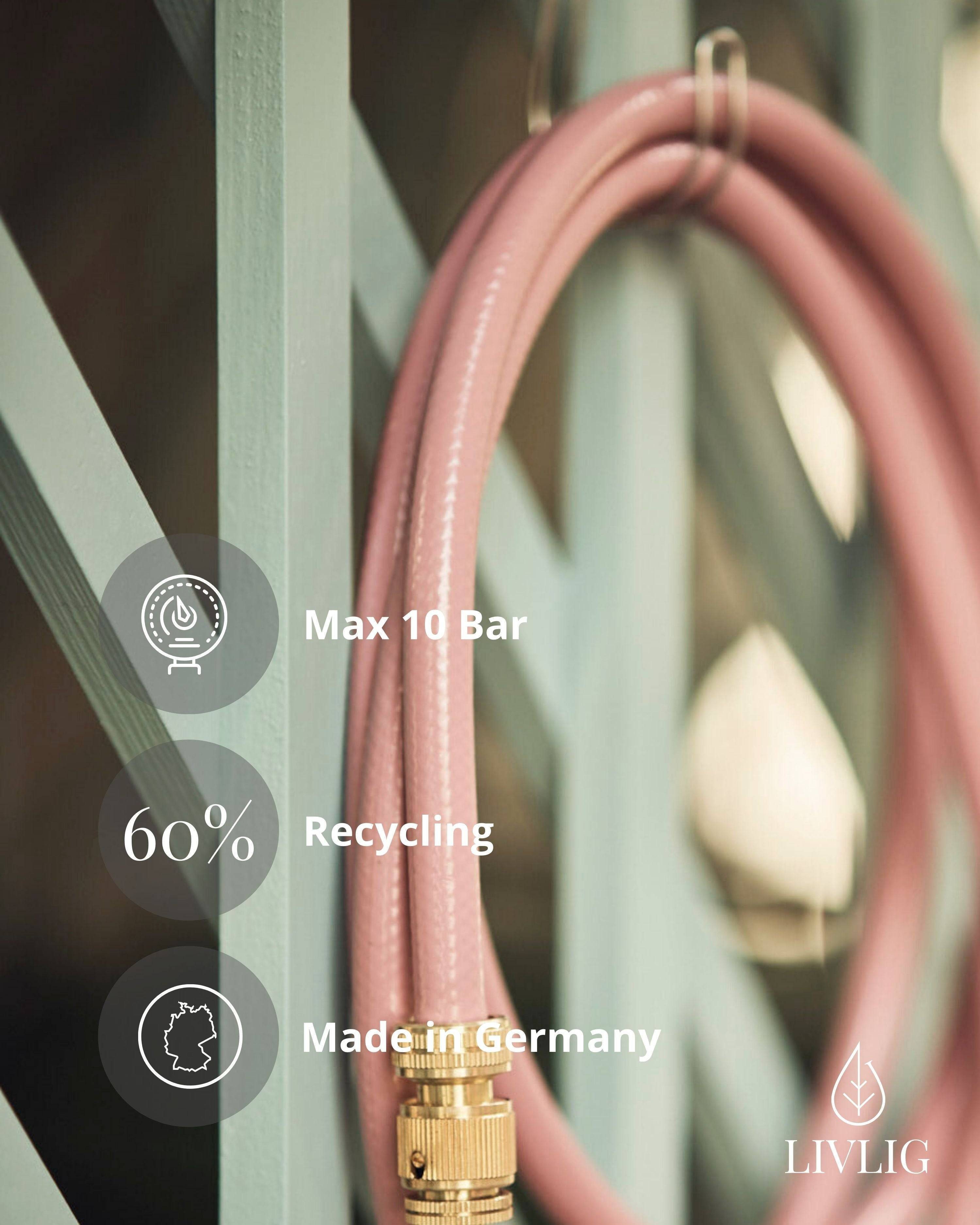 LIVLIG Gartenschlauch 1/2 Zoll, Schöner Gartenschlauch, Wasserschlauch, Rosa, aus recyceltem PVC, in den Größen 10, 20 & 30 m
