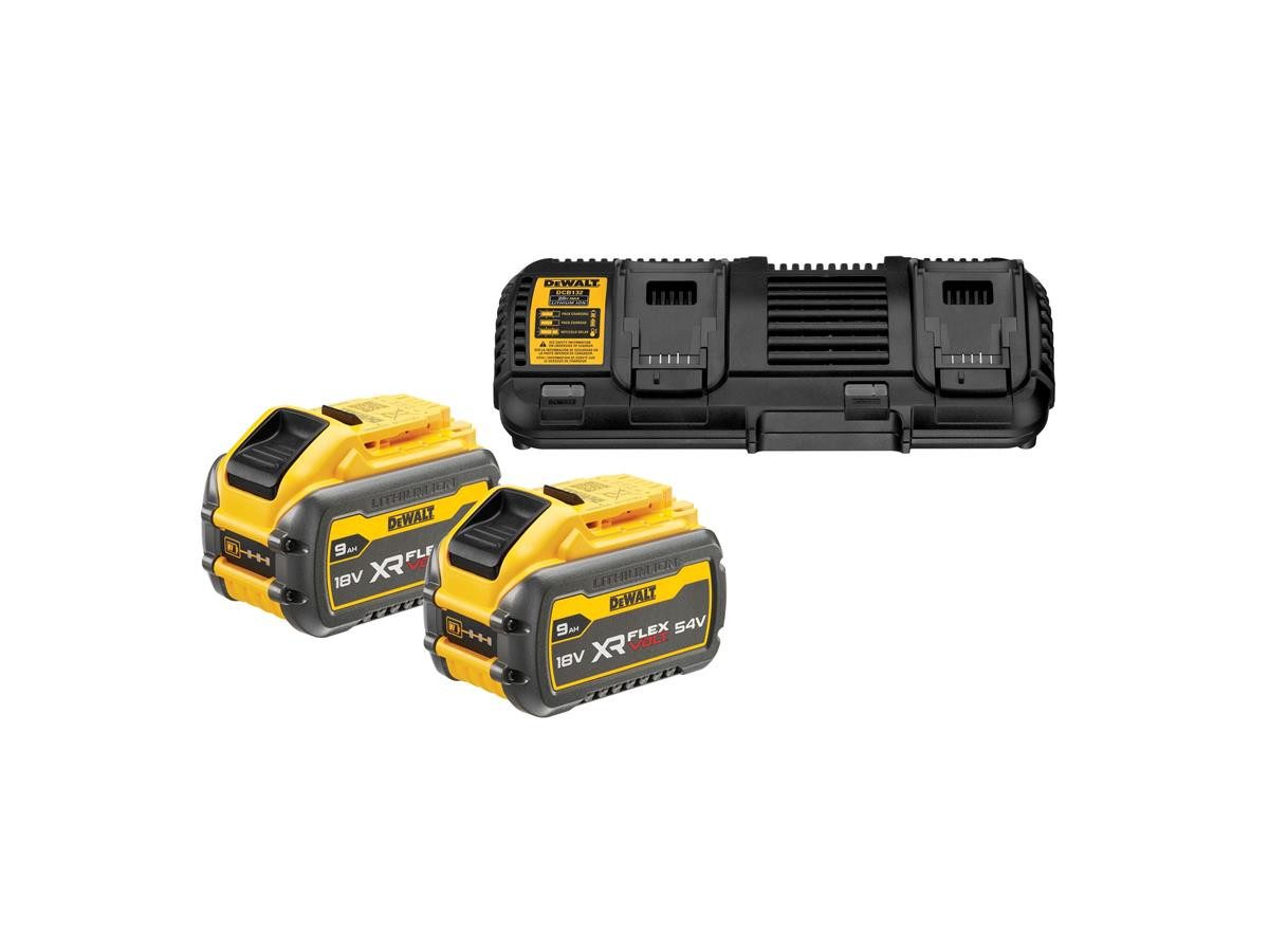 DeWalt Flexvolt 162 Wh Akku Starter-Set (18 V), inkl. 2x Akku und 1x Doppelladegerät DCB132-QW