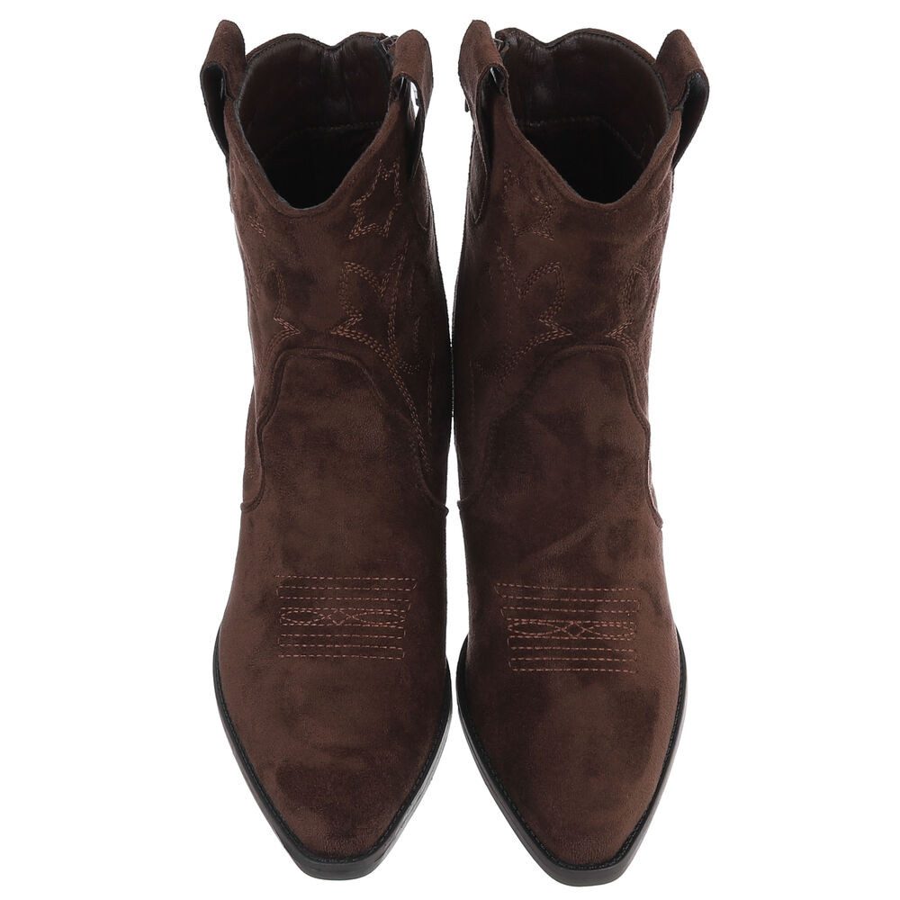 Ital-Design Damen Cowboyboots Western Westernstiefelette (90861134) Blockabsatz Stiefeletten in Braun