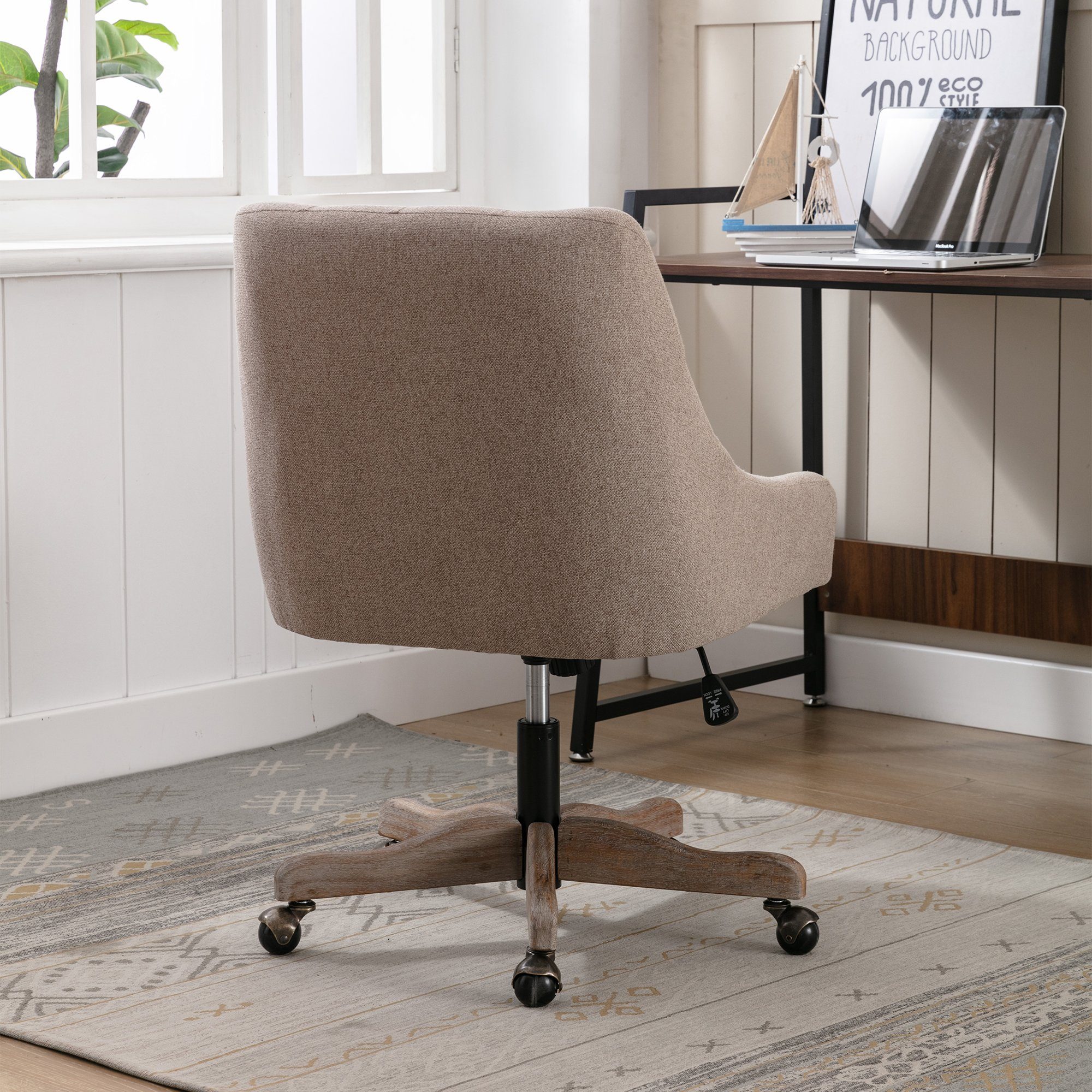 Ulife Drehstuhl Bürostuhl Schreibtischstuhl Beige Rollen & mit höhenverstellbar, Rückenlehne