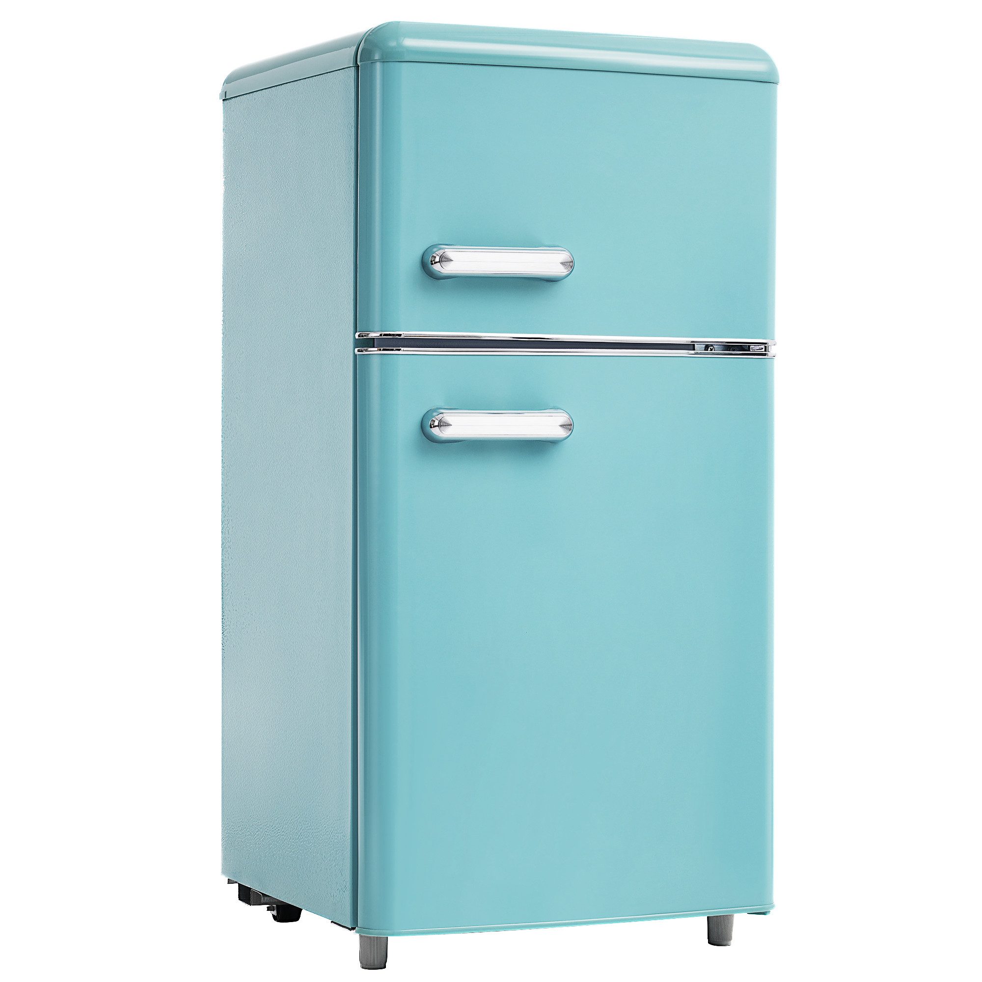 OKWISH Kühlschrank BCD-100C, 91 cm hoch, 45 cm breit, Doppeltür-Kühlschrank Retro-Kühlschrank