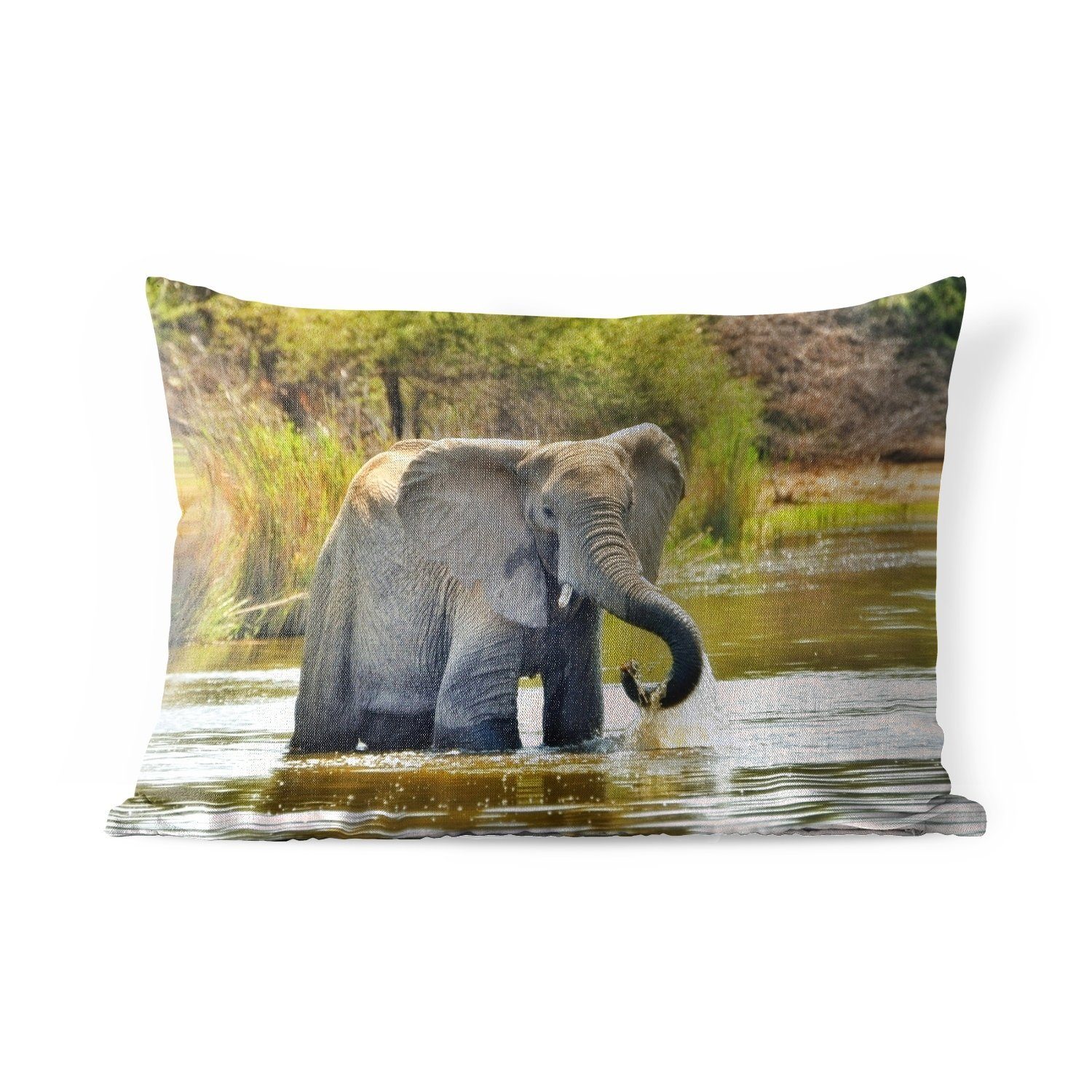 MuchoWow Dekokissen Elefant - Wasser - Tiere - Natur, Outdoor-Dekorationskissen, Polyester, Dekokissenbezug, Kissenhülle