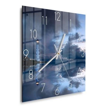 DEQORI Wanduhr 'Leuchtturm im Abendlicht' (Glas Glasuhr modern Wand Uhr Design Küchenuhr)