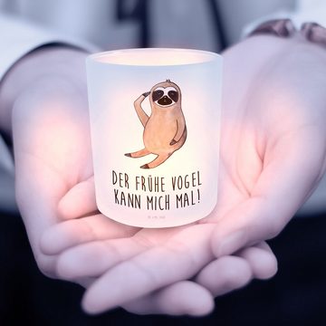Mr. & Mrs. Panda Windlicht Faultier Vogel - Transparent - Geschenk, fragend, Windlicht Glas, Tee (1 St), Hochwertiges Material