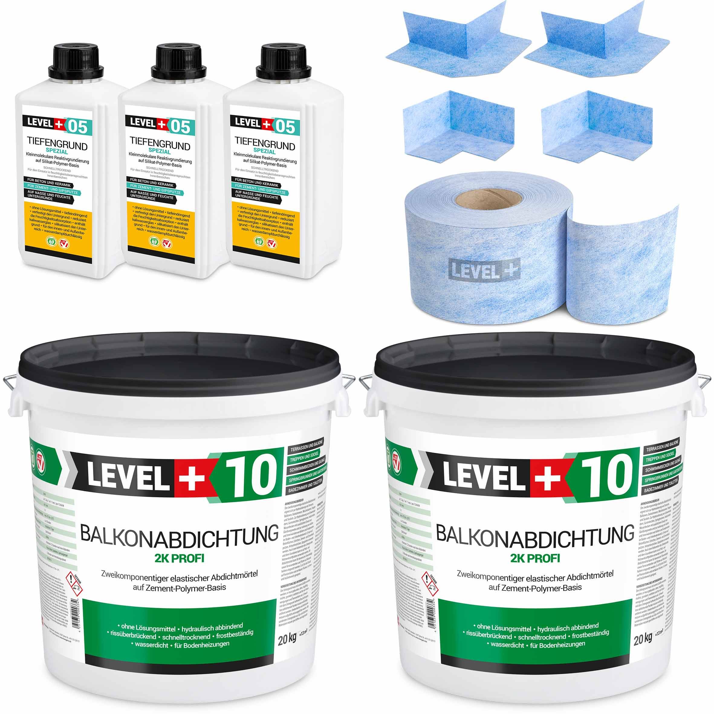Level+ Dichtstoff Dichtset 40kg Balkonabdichtung 2K Badabdichtung SET34
