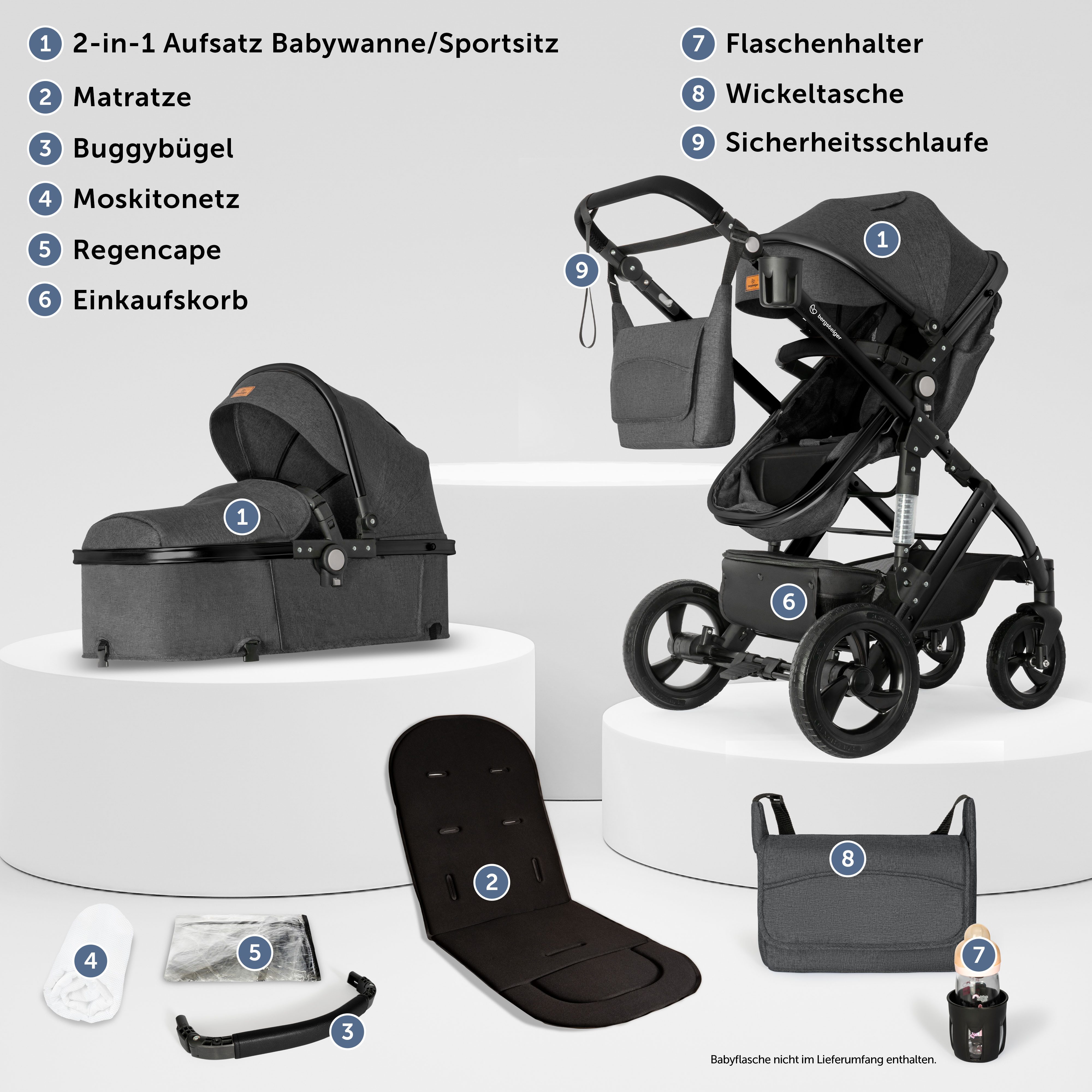 bergsteiger Kombi-Kinderwagen Nizza 3 in 1 Kinderwagen, Auto-Babyschale & Isofix Station optional