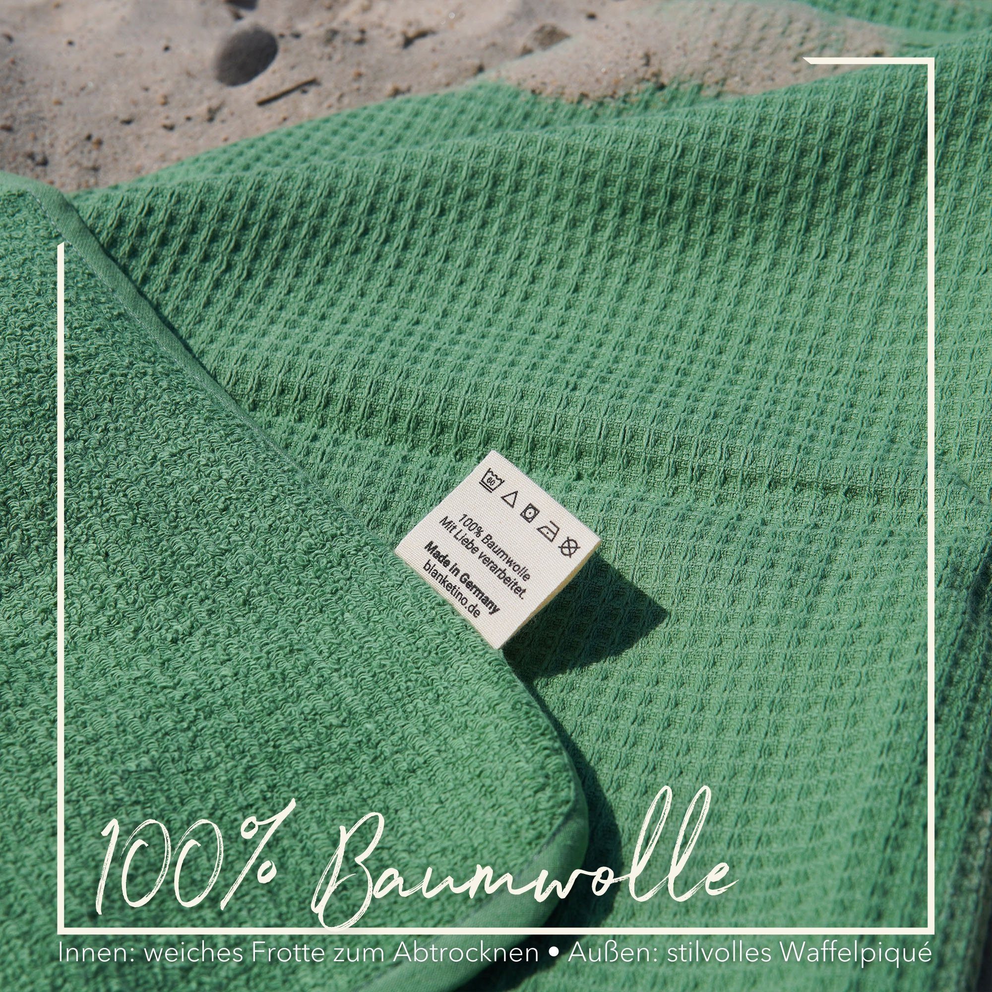 Baumwolle, Badeponcho S-XL, Strandponcho aus Germany Schnell Surfponcho blanketino in in Seegrasgrün, trocknender Kapuze, Made