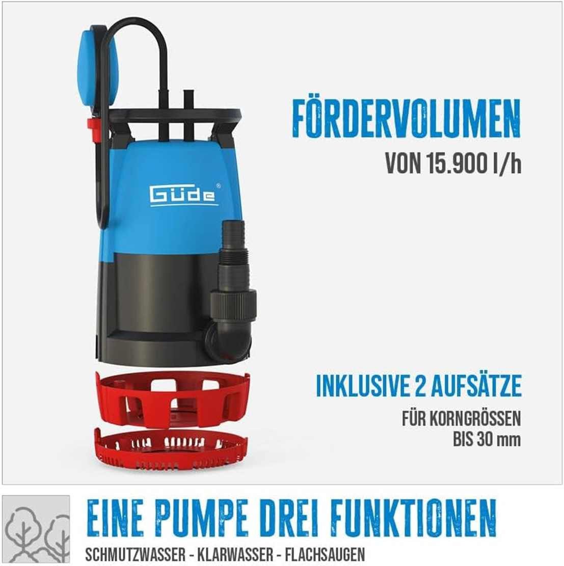 Güde Akku-Gartenpumpe GÜDE Kombitauchpumpe GS 751 3in1 750 W, 15900 l/h