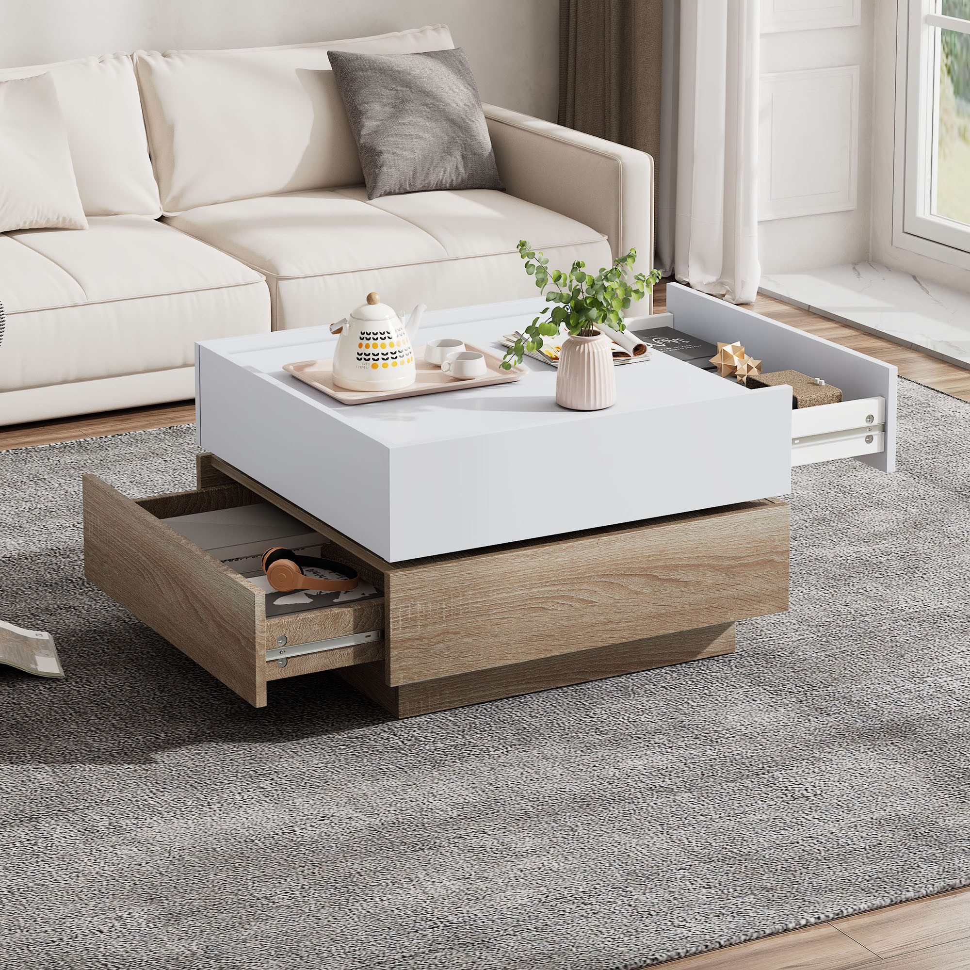 OKWISH Couchtisch 360° drehbare Tischplatte (Satztisch, günstig online kaufen