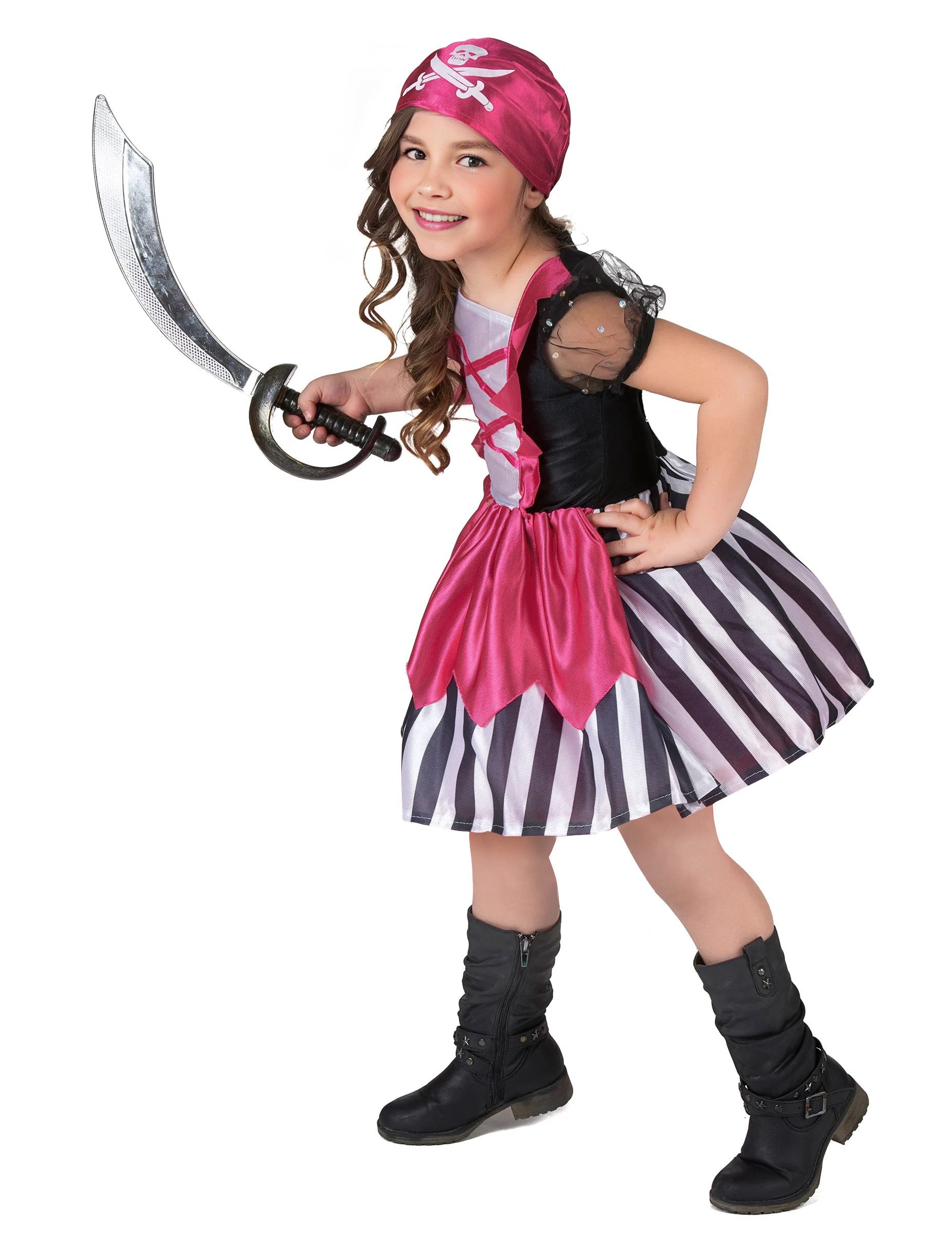JADEO Piraten-Kostüm Piratenkostüm für Mädchen schwarz-weiss-pink