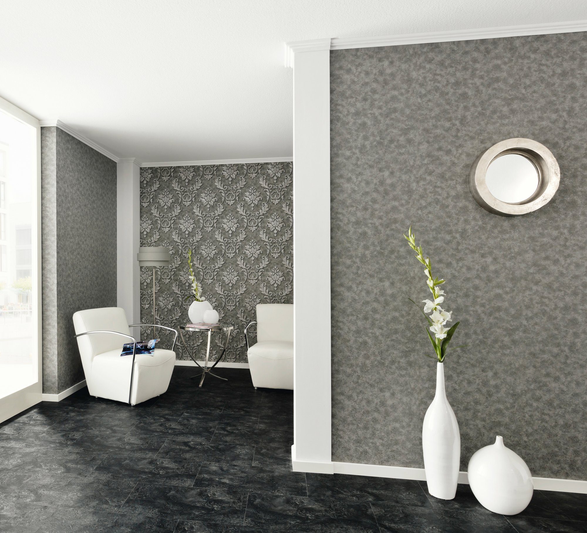 A.S. Création Architects Paper Vliestapete Textil wallpaper, Barock, silberfarben/grau Luxury Metallic Barock Tapete Effekt