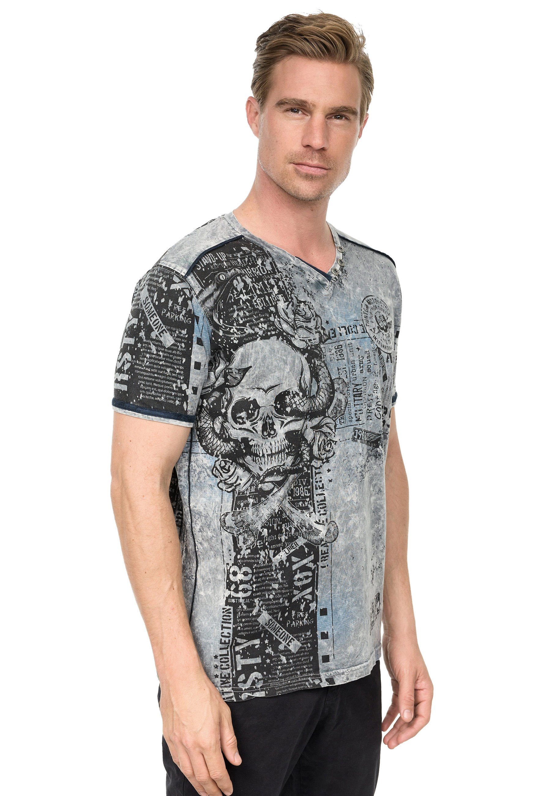 dunkelgrau Rusty Allover-Print T-Shirt T-Shirt coolem mit Rusty Neal Neal