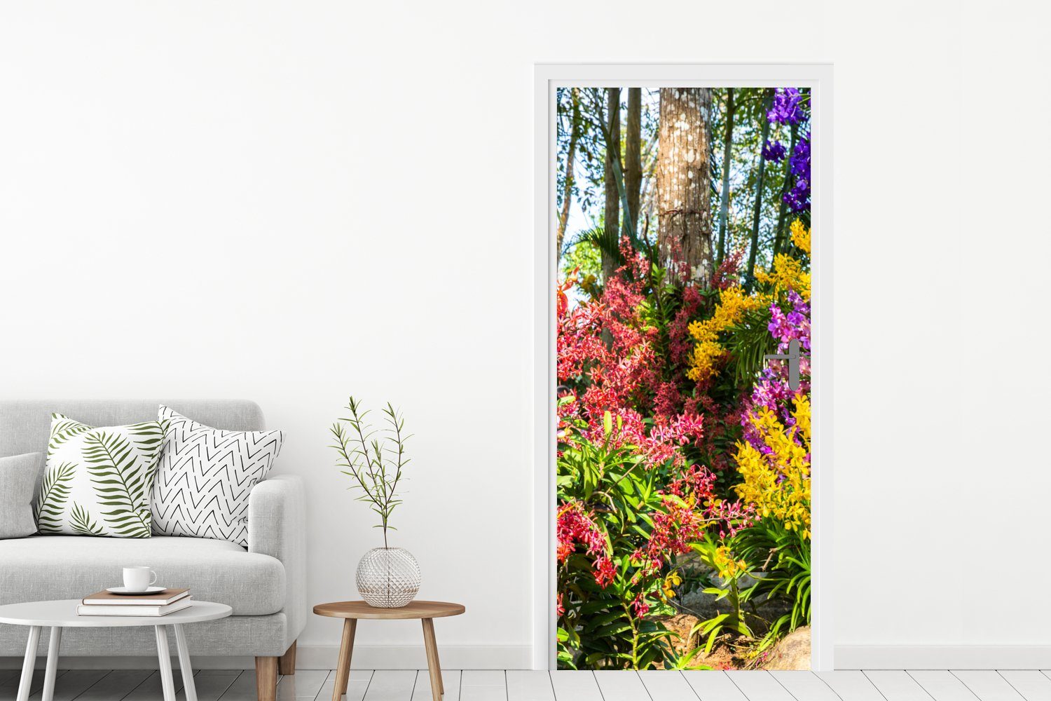 MuchoWow Türtapete Blumen - Fototapete - 75x205 Türaufkleber, für Wald Matt, Regenbogen bedruckt, (1 St), cm Tür, Jahreszeiten, 