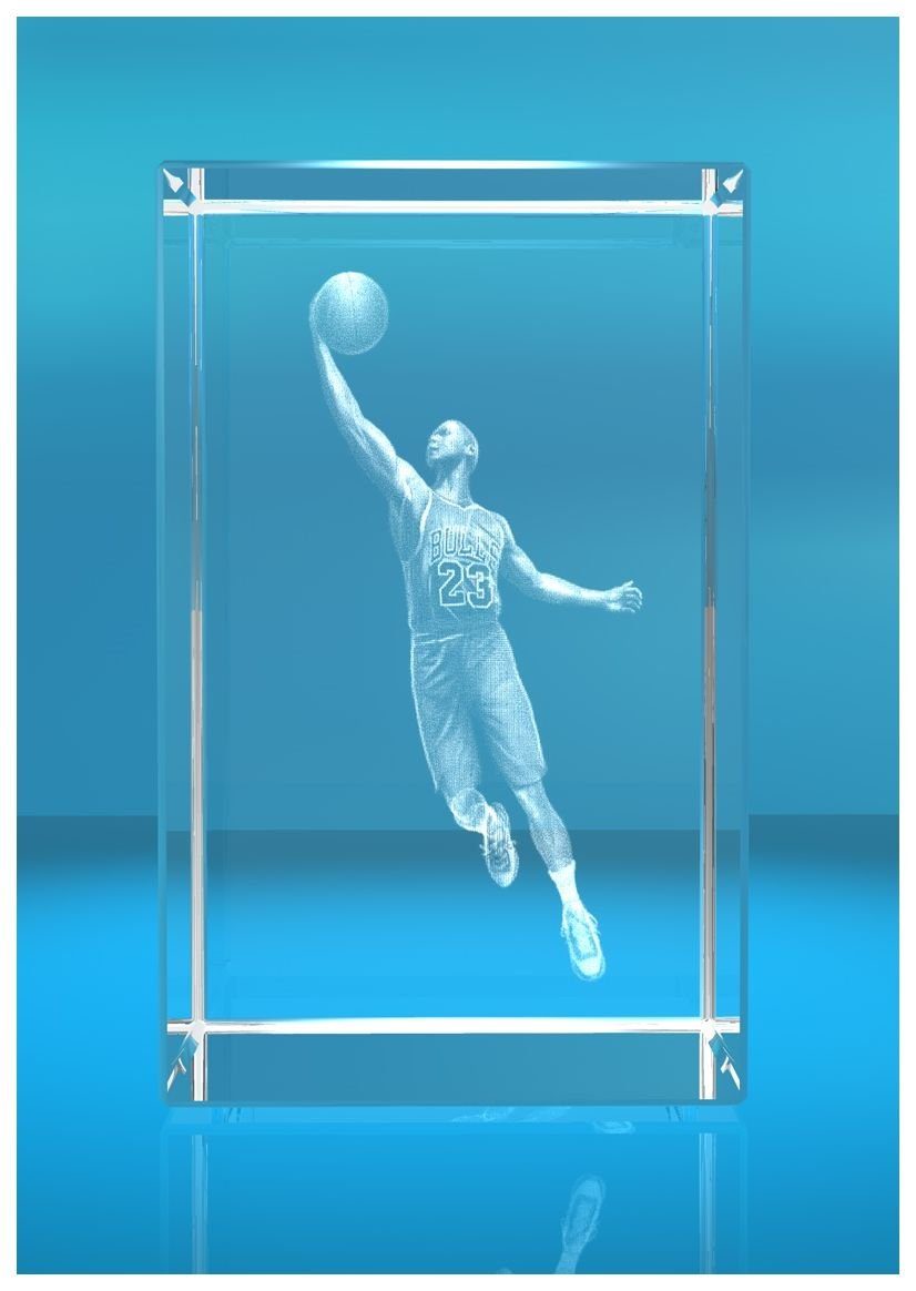 VIP-LASER Dekofigur 3D Glasquader Motiv: Basketballer, Hochwertige Geschenkbox, Made in Germany, Familienbetrieb