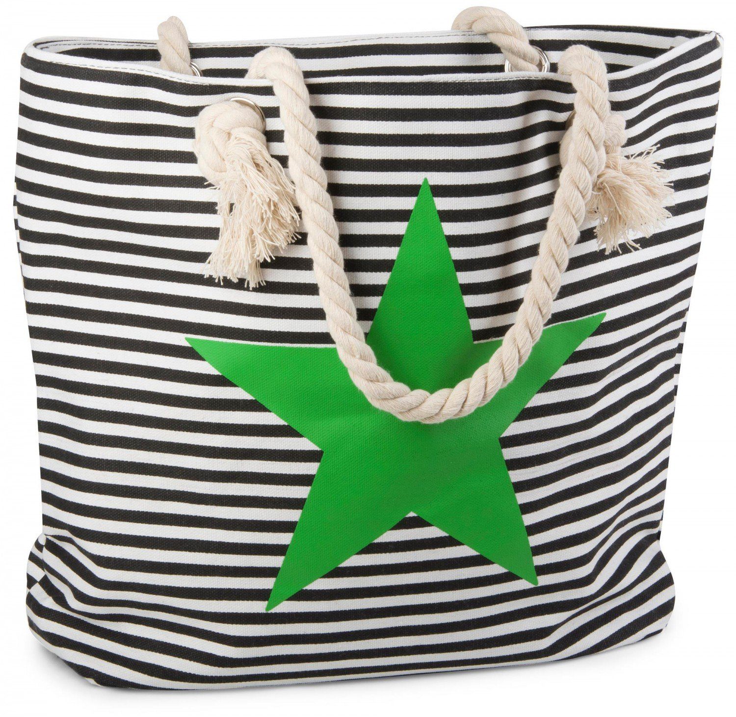 Strandtasche Streifen / (1-tlg), Grün Stern mit und styleBREAKER Schwarz-Weiß Strandtasche