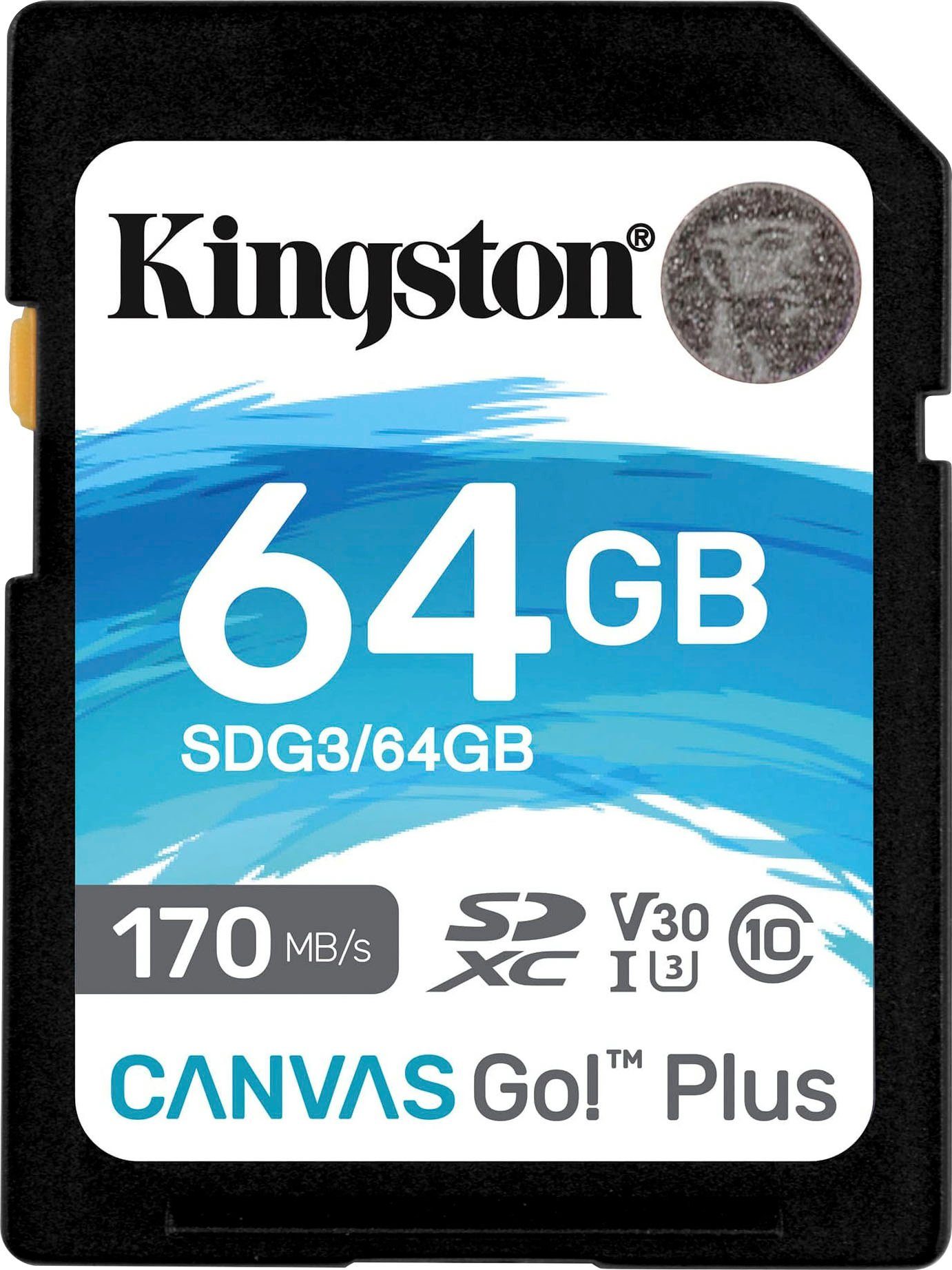 Kingston Canvas Go Plus microSD 64GB + ADP Speicherkarte (64 GB, Video Speed Class 30 (V30)/UHS Speed Class 3 (U3), 170 MB/s Lesegeschwindigkeit)