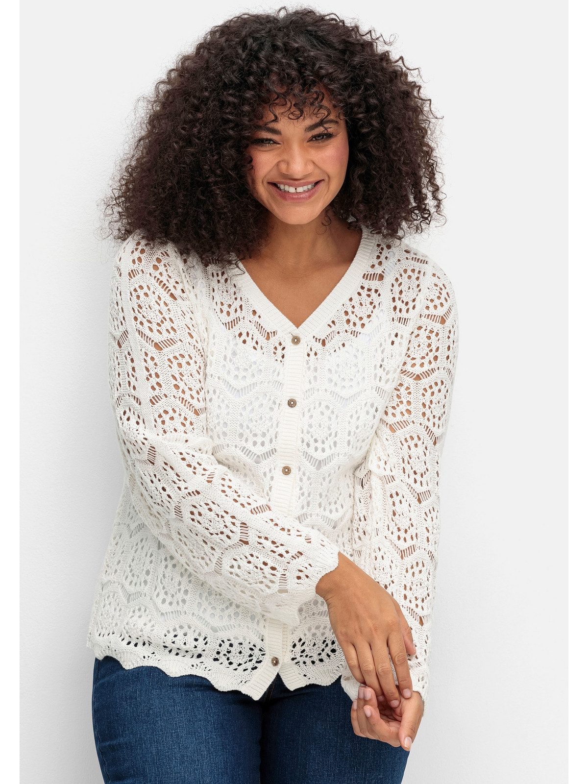 sheego by Joe Browns Strickjacke Große Größen aus transparenter Häkelspitze