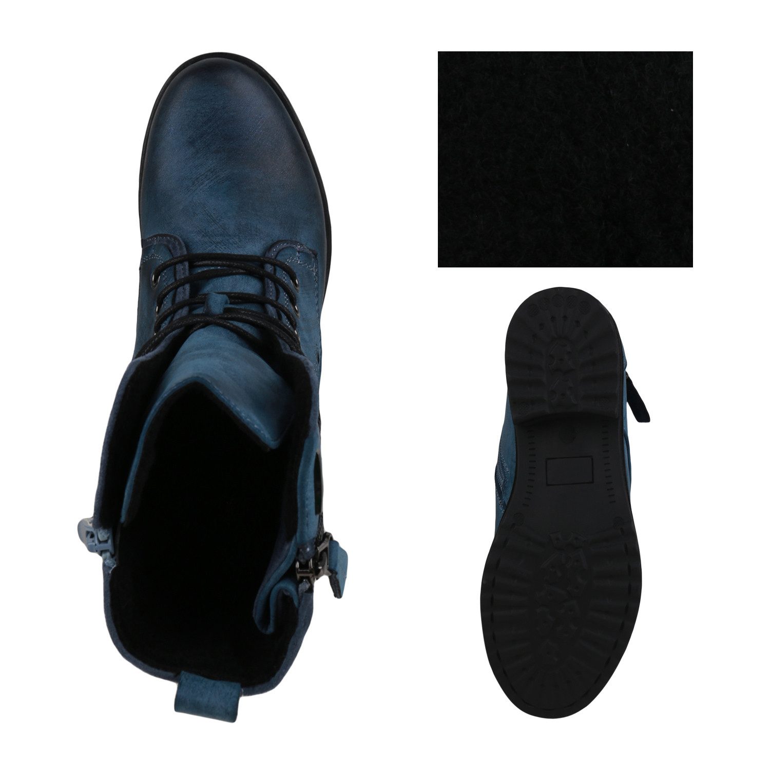 VAN HILL 835417 Schnürstiefelette Damen Schnürstiefeletten Leicht Gefüttert Blockabsatz Stiefeletten