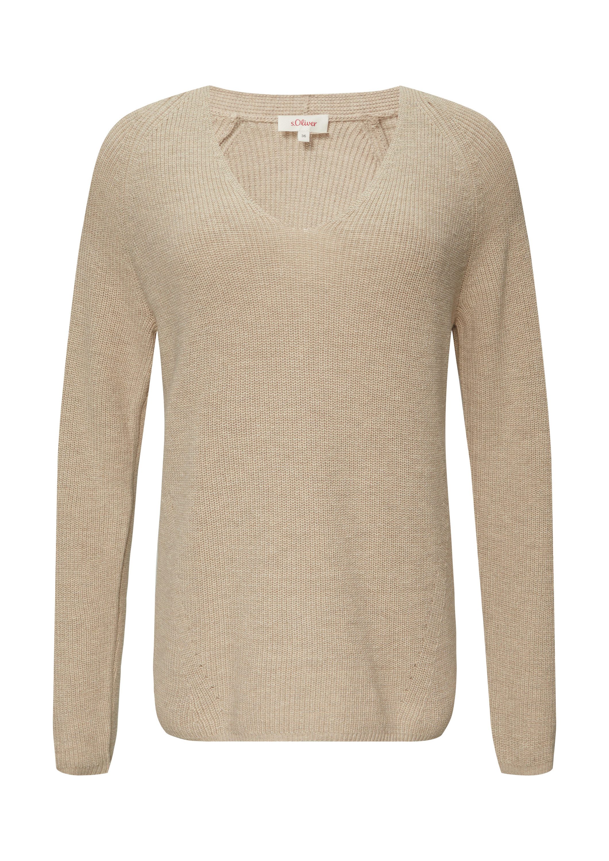 s.Oliver Longpullover Strickpullover Strickpullover mit V-Ausschnitt aus Ba günstig online kaufen