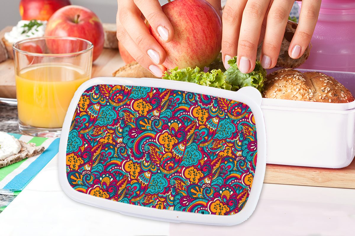Mädchen Muster, und Flora Kinder und Hippie - (2-tlg), Brotdose, weiß MuchoWow - Brotbox für Erwachsene, Abstrakt - Jungs für Kunststoff, Lunchbox
