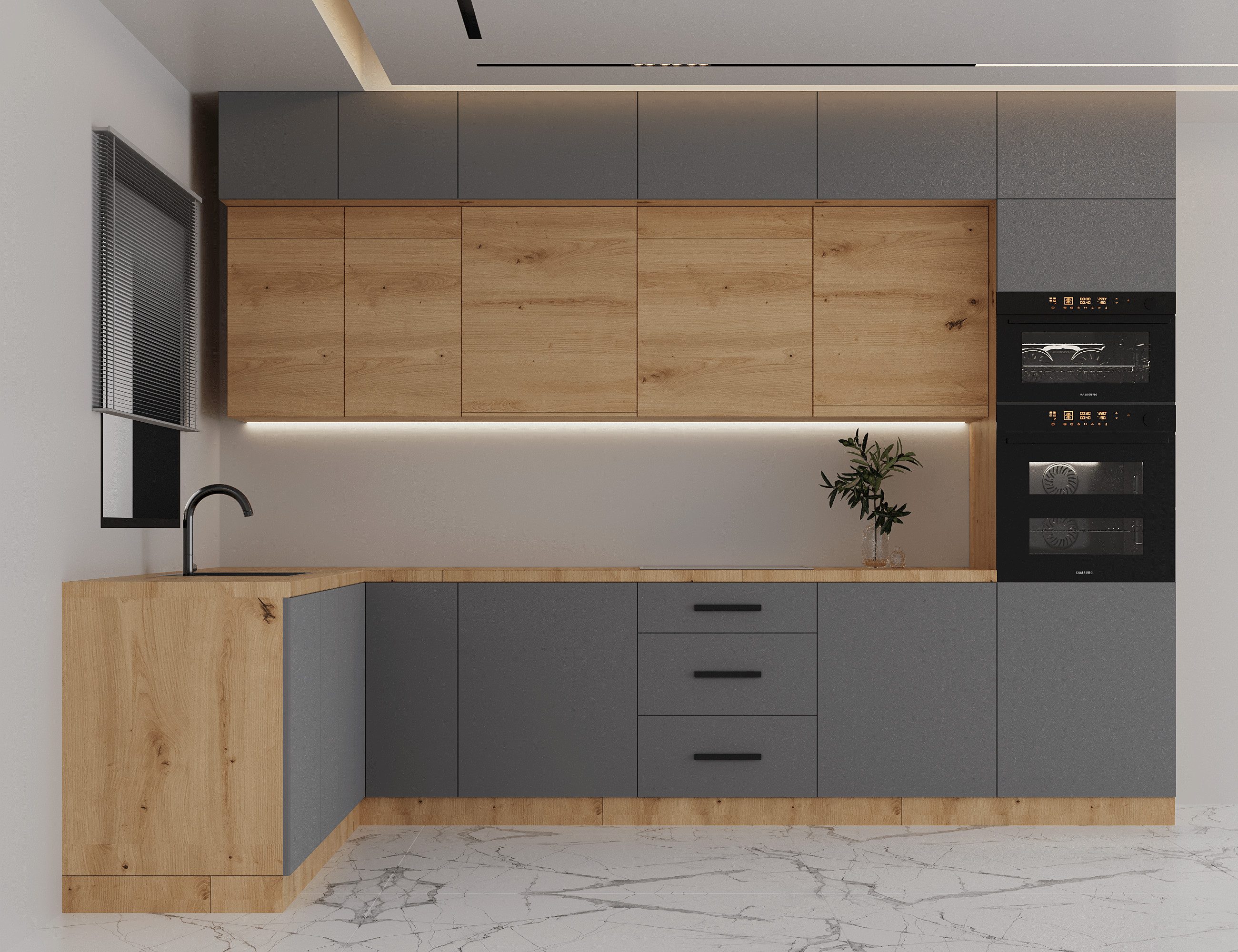 ROYAL24_MARKT Winkelküche K105-G330 - Langen - Praktisch durchdacht für Ihr Zuhause, (Komplett Set), Hochwertig - Modern - Exklusiv.