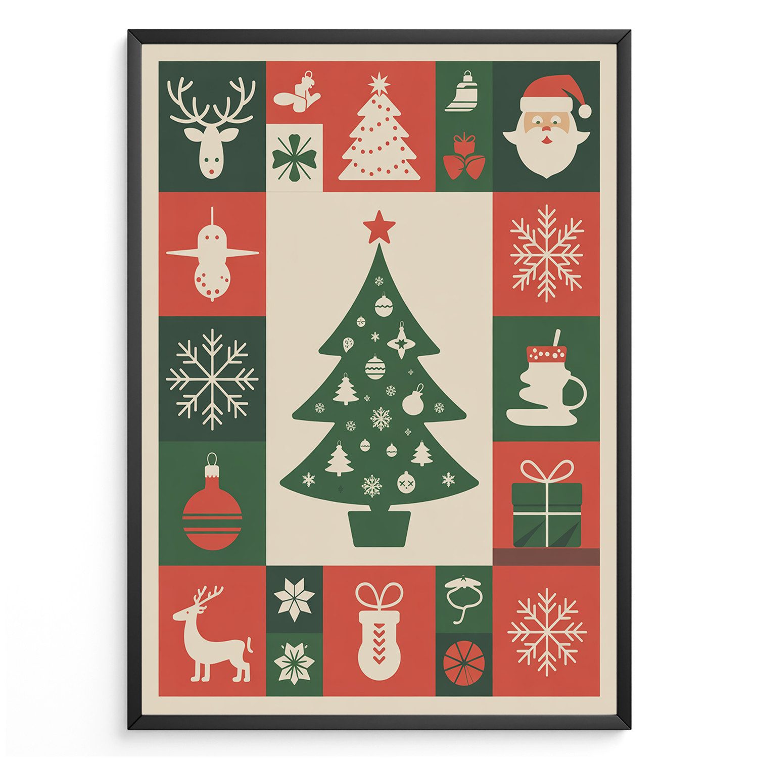 Tigerlino Poster Weihnachten Deko Weihnachtszeit Merry Christmas Weihnachtsmann, DIN A4
