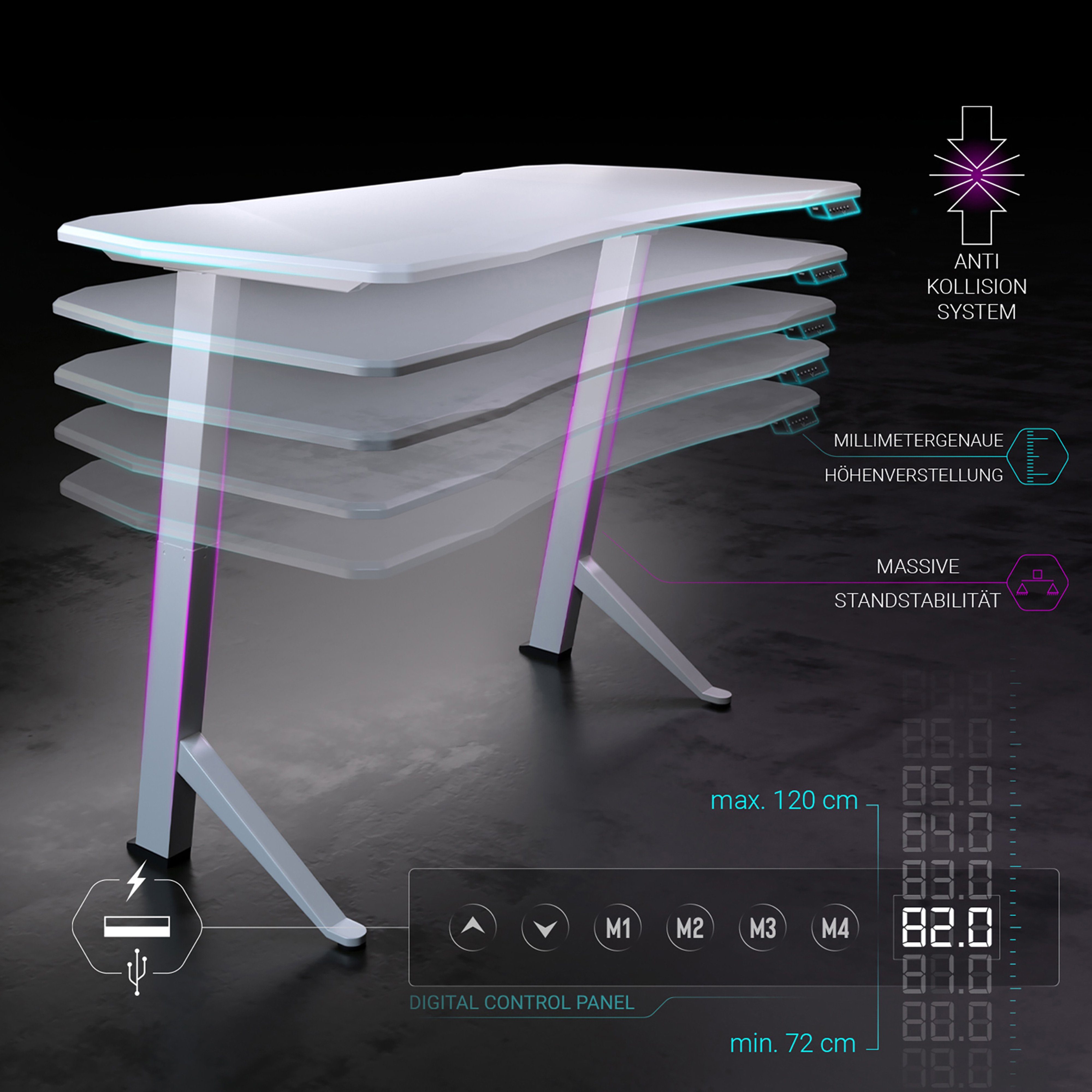 Ultimate Setup Gamingtisch Gaming Schreibtisch Gaming Tisch höhenverstellbar elektrisch