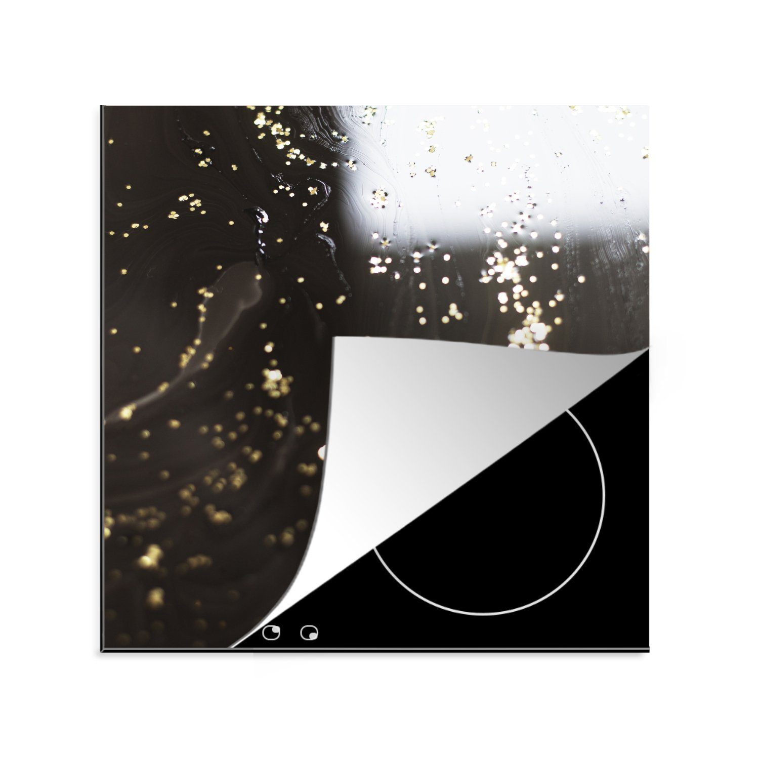 MuchoWow Herdblende-/Abdeckplatte Marmor - Luxus - Glitzer - Schwarz, Vinyl, (1 tlg), 78x78 cm, Ceranfeldabdeckung, Arbeitsplatte für küche | Herdabdeckplatten