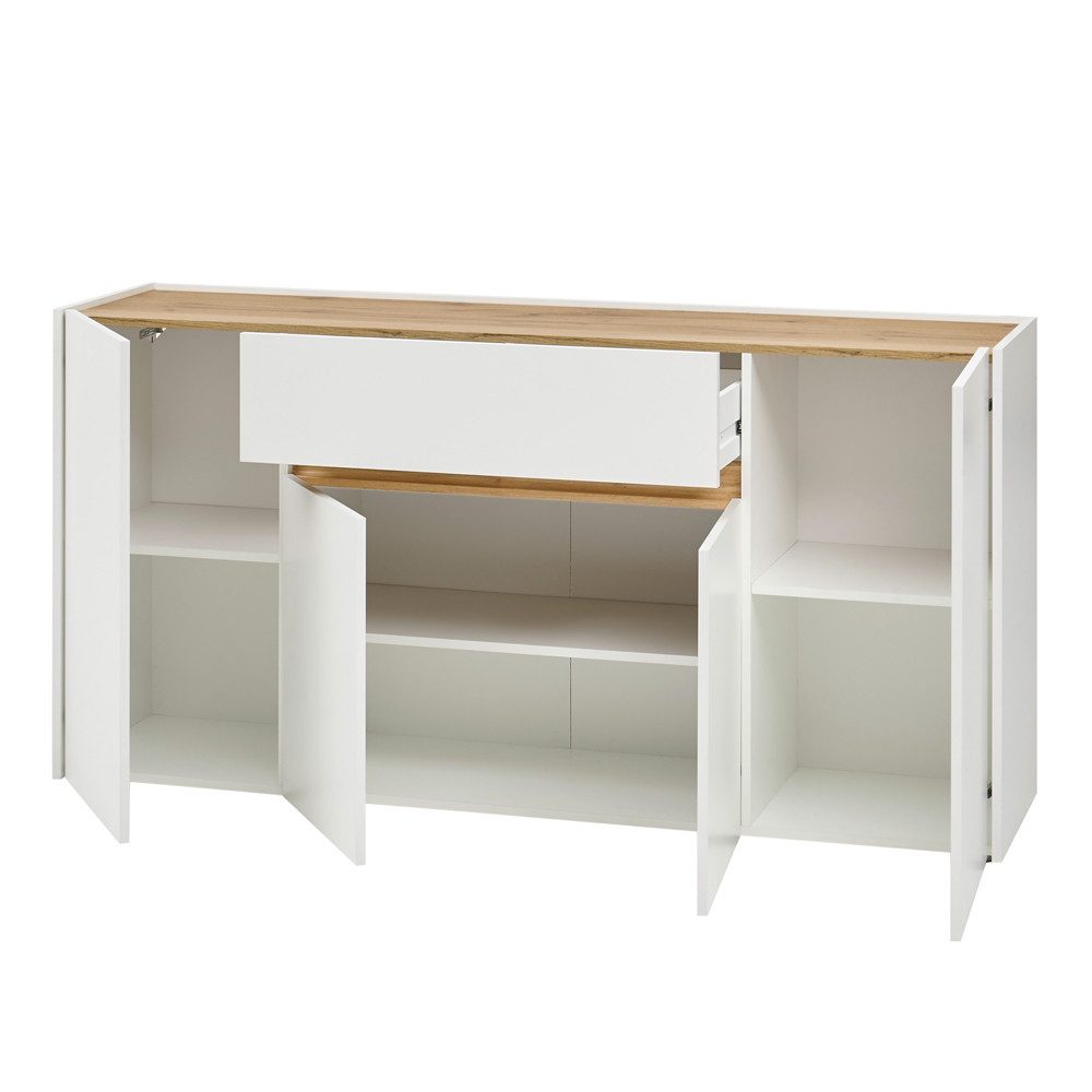 Lomadox Sideboard CRISP-61, Esszimmer in weiß mit Absetzungen in Wotan Eiche Nb., : 170/87/40 cm