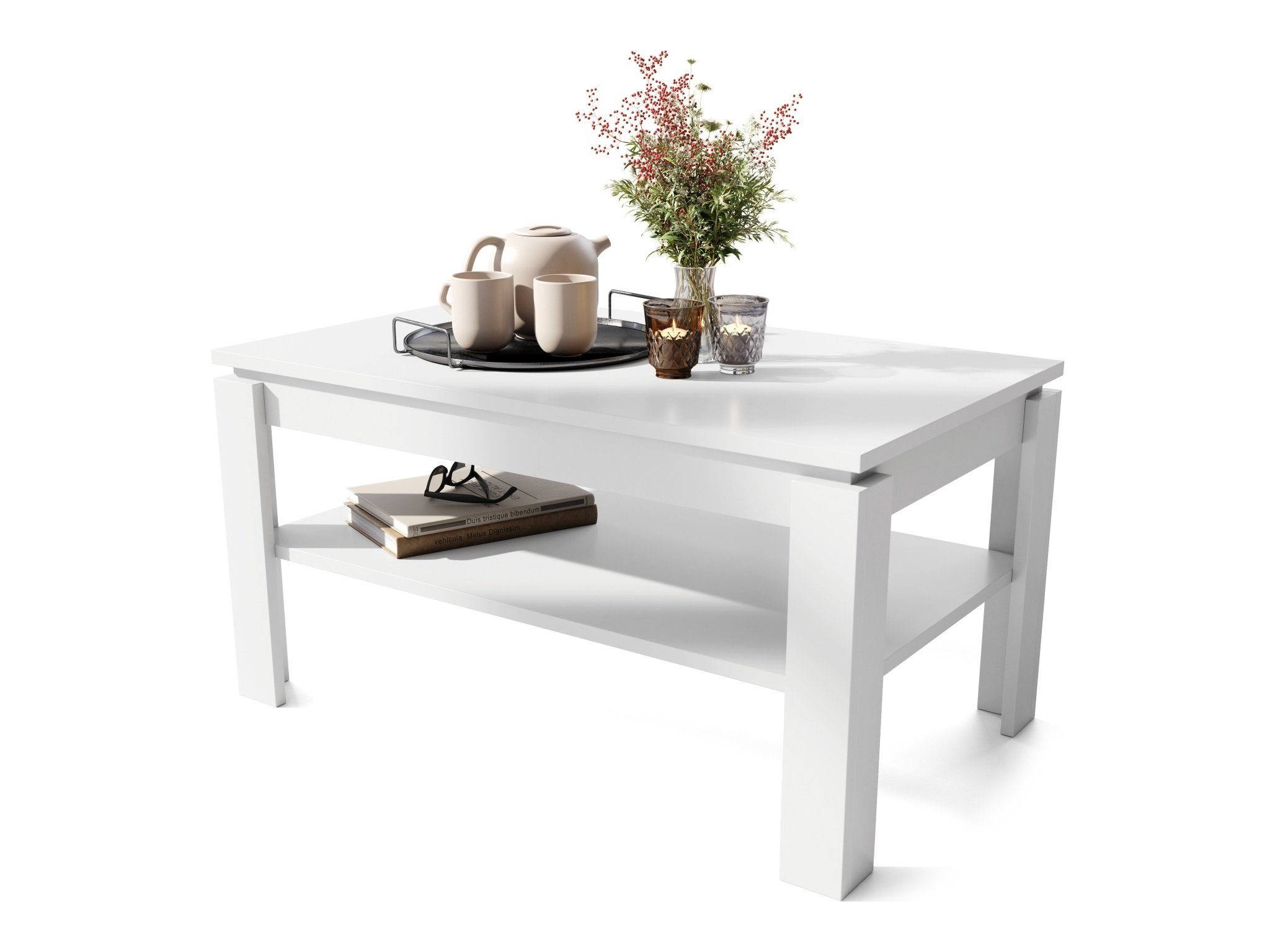 Weiß matt Tisch Couchtisch Asti-R Design Esstisch Couchtisch ausziehbar Ablagefläche mit designimpex