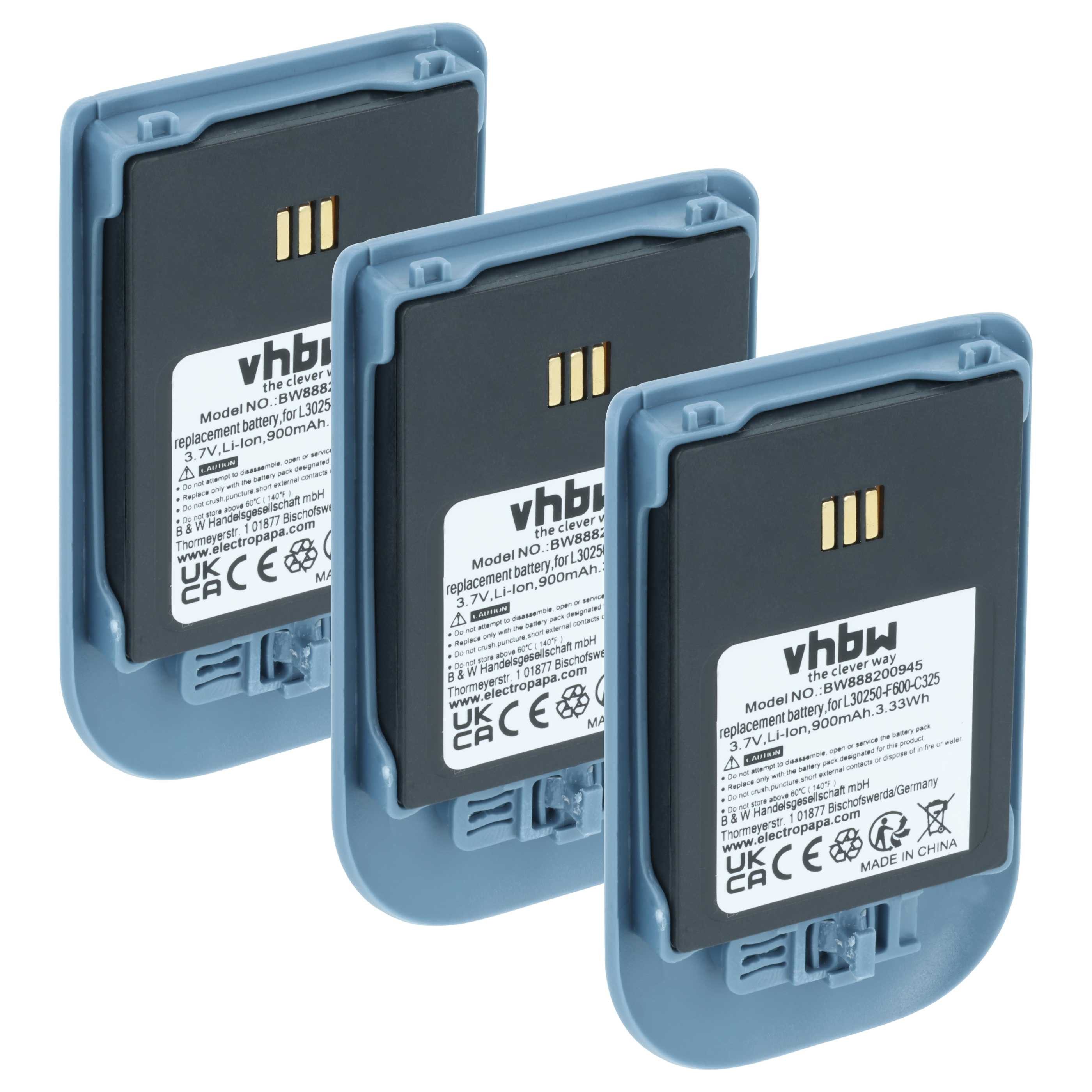 vhbw Akku Ersatz für Ascom 660190, 660190/R2B, 5530000102, 660217 für Akku Akku Li-Ion 900 mAh (3,7 V, 3 St), Leistungsfähige Austausch-Akkus für Telefon, Festnetz oder schnurloses