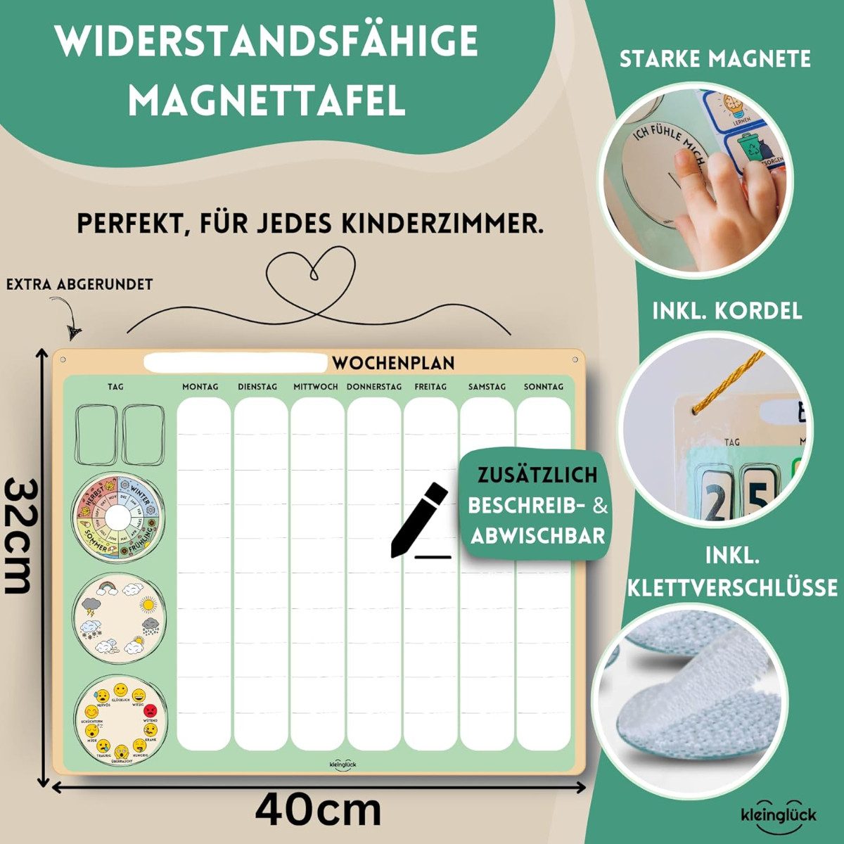 Kleinglück Magnettafel Wochenplaner Kinder Magnettafel Lernplaner für Kinder mit Magneten – Bild 4 von 5