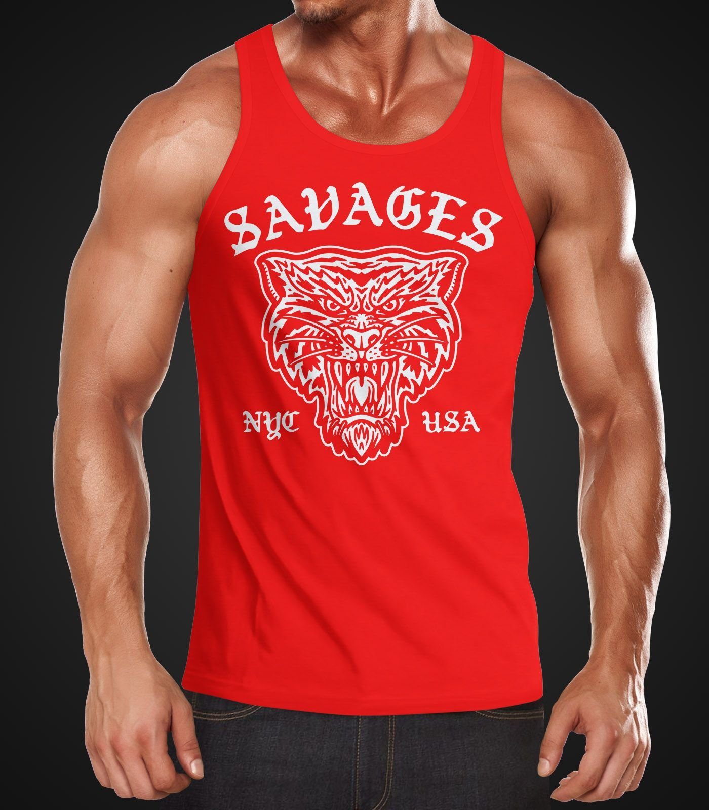 Neverless Tanktop Herren Tank-Top Tiger Vintage Print Muskelshirt Muscle Sh günstig online kaufen